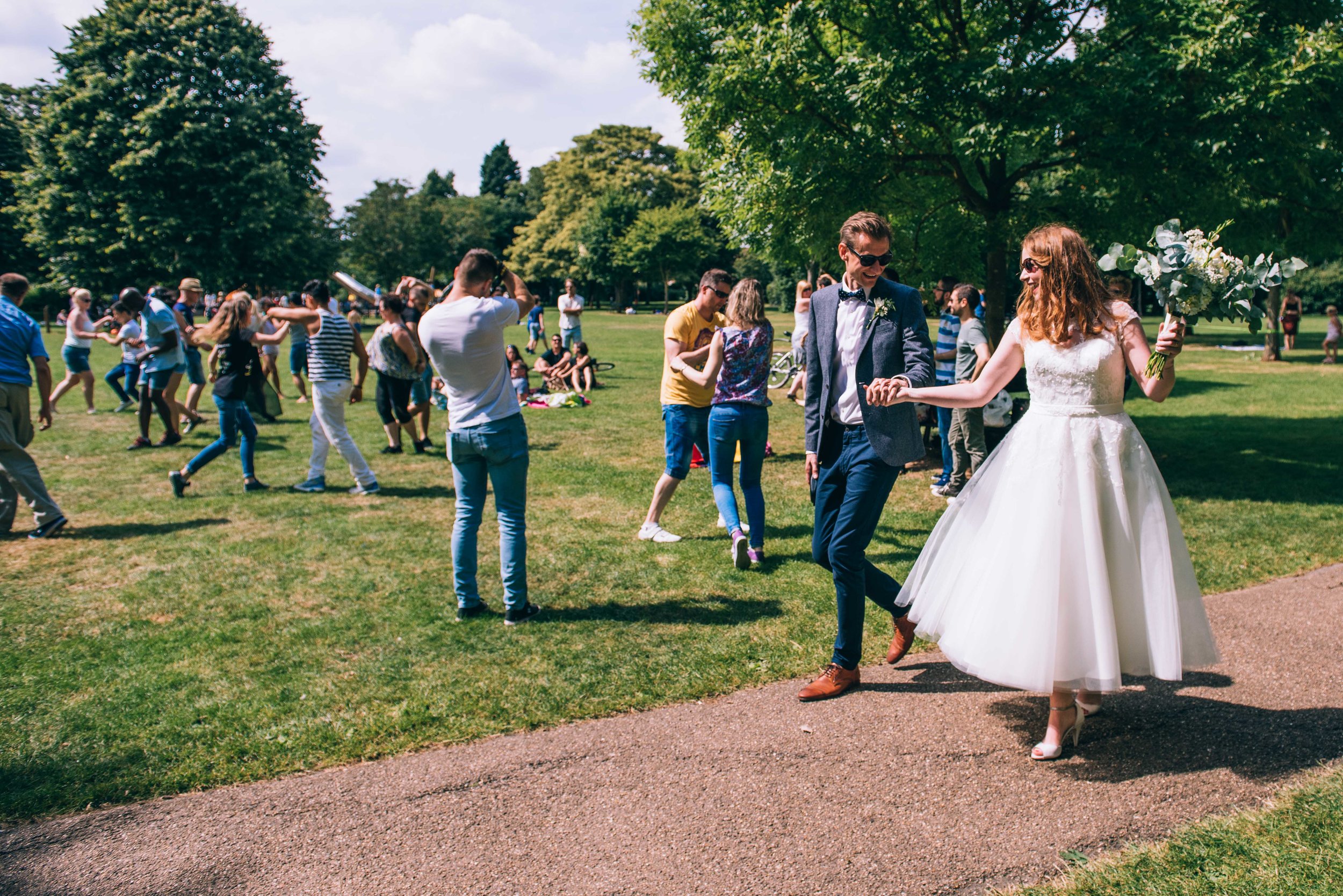 West Bridgford Park, Nottingham. Chris &amp; Sarah dancing in the park. Coales Capture Wedding Photography