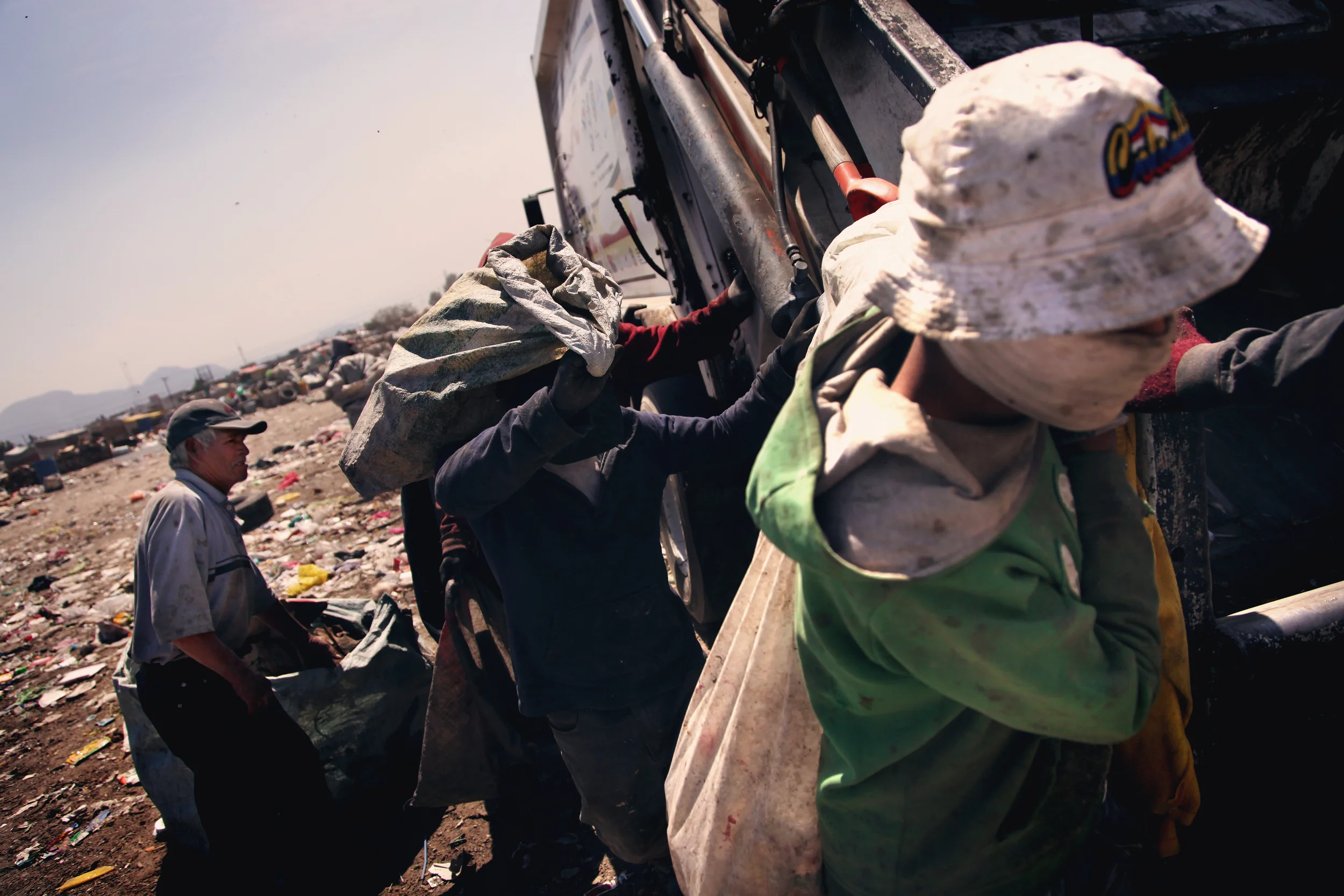 Pepenadores, or “waste pickers”, operate in the landfills on the outskirts of Mexico City, where they often live with their families.