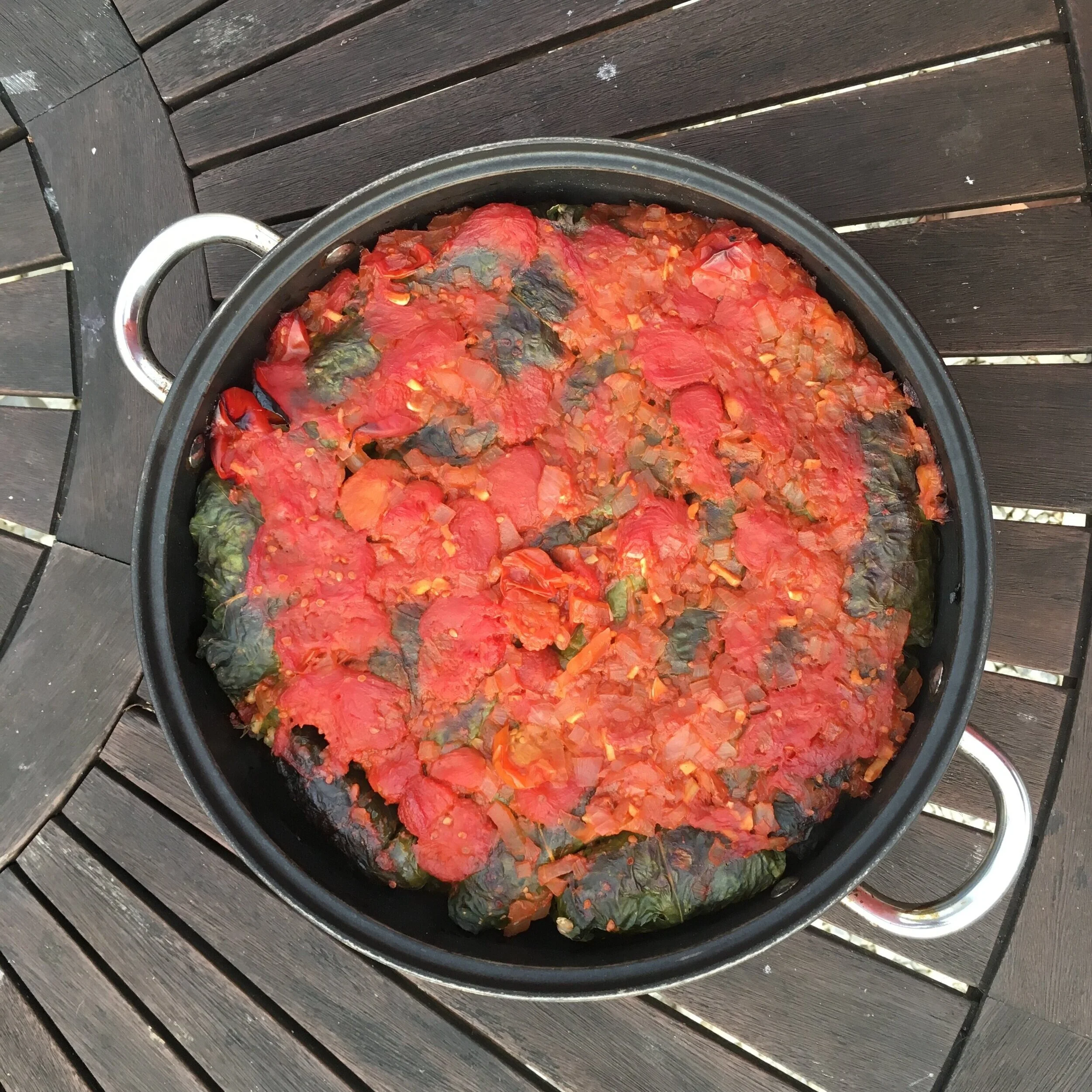 CHARD DOLMAS WITH BARLEY AND TOMATO SAUCE