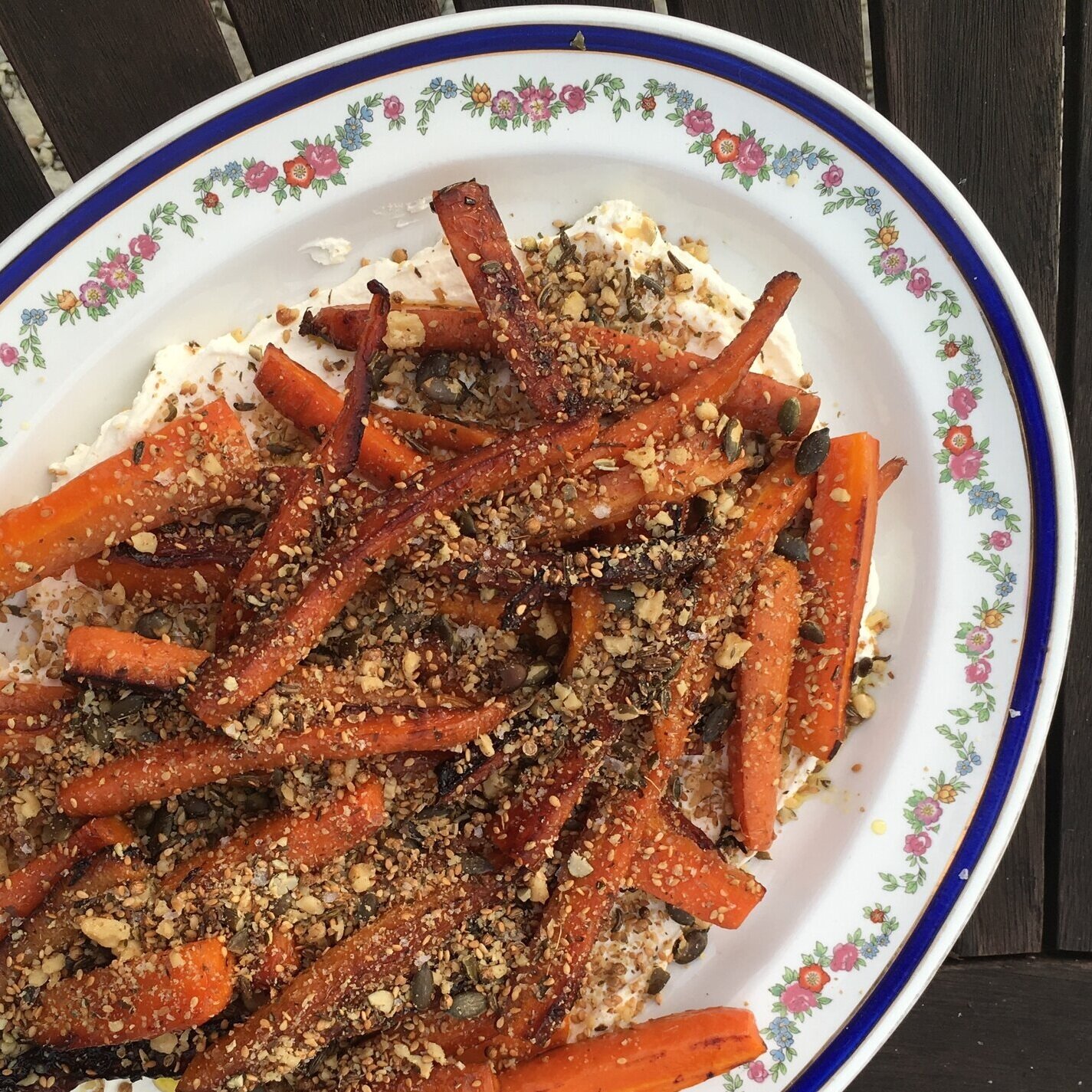 LABNEH AND WHEY ROASTED CARROTS WITH FENNEL SEED DUKKAH (V, GF)