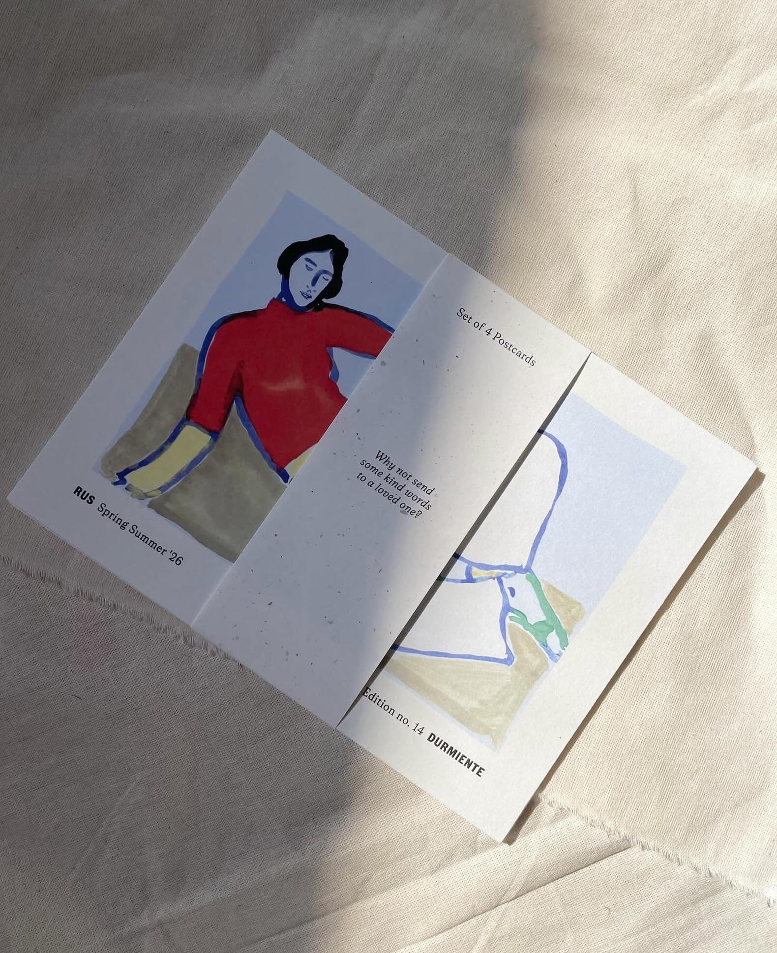 Set of 4 postcards with every order from RUS ~ drawn from their SS26 Durmiente collection @rusthebrand