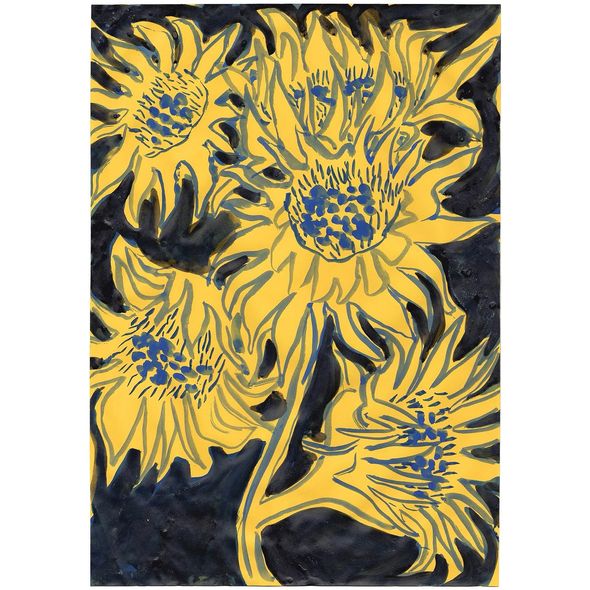 Common Hours, drawing painting and textiles, opens next Thursday 27th August at This House Gallery, Nailsworth, Gloucestershire. 

Sunflowers 
2026
gouache and ink on yellow paper
21 x 29.7 cm 
40 x 50 cm framed 

sales list and details @this___house