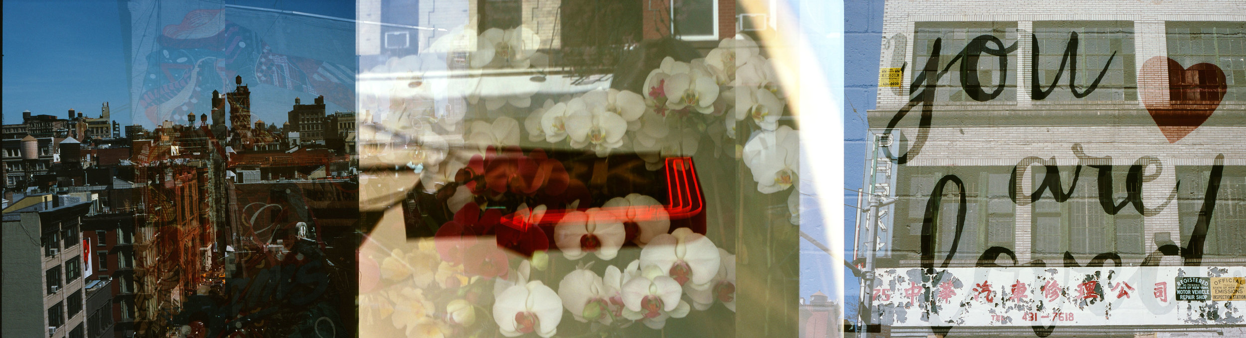 Double exposure on uncut 35mm film strip