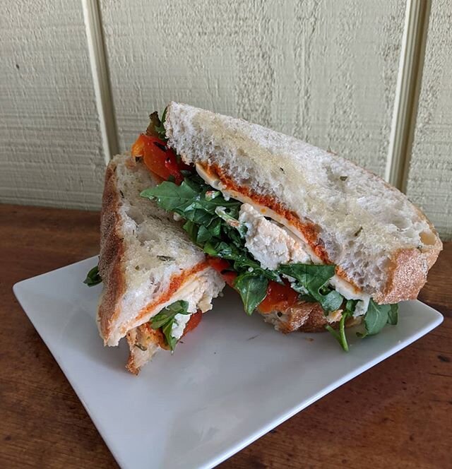 Good Morning. This is one of our weekly specials that are posted. It is a Sandwich with Roasted Red Peppers, Vegan Mozz, Vegan Chevre, Arugula and Sun-dried Tomato Pesto served with Fries. Check out our other weekly specials and don't forget about ou