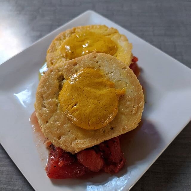 Good Morning. Today's brunch specials are Tofu Fried &quot;Eggs&quot; over Sweet Italian Tomatoes and a French Toast Stack topped with Powdered Sugar and Strawberries. Both served with Breakfast Potatoes. Have a wonderful day