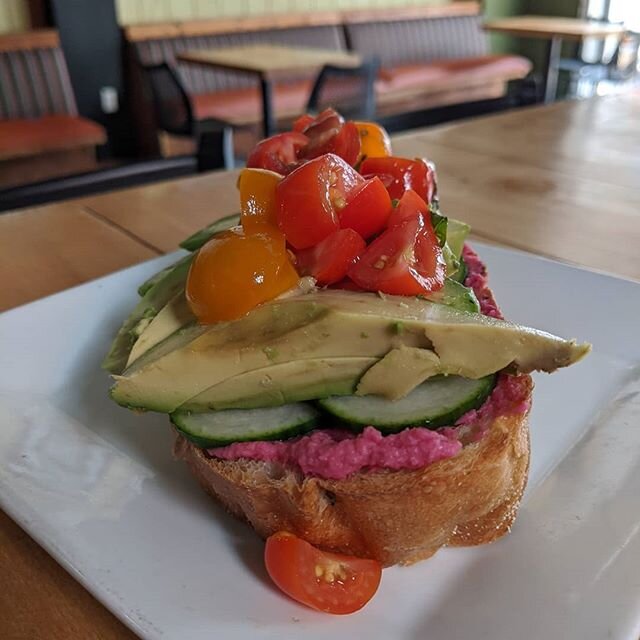 Good Morning. Today's brunch specials are a Beetroot Hummus Toast with Avocado, Cucumber and Citrus Tomatoes, Pancakes with a Mixed Berry Compote and a Tofu Scramble Enchilada with and Avocado Cream. All served with Breakfast Potatoes. Enjoy your day