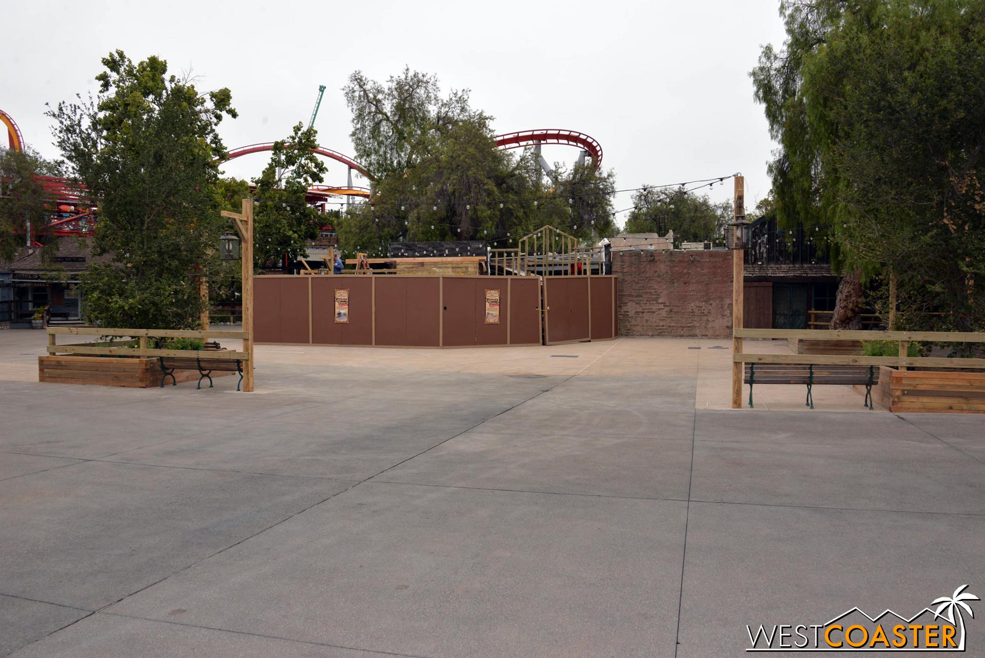 The former stage area is now a little park with benches and lights... just a nice place to exist. 