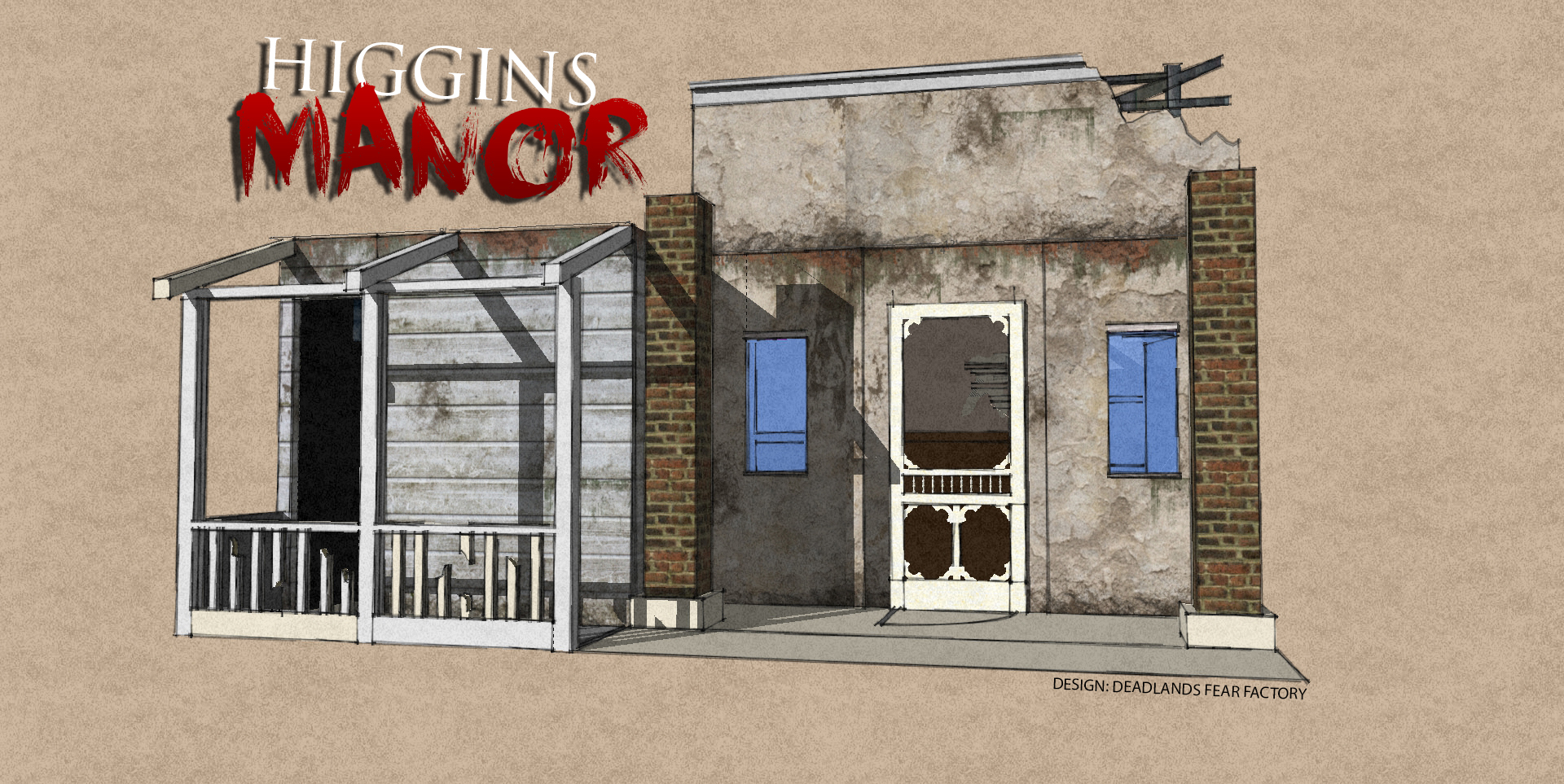 Concept art for Higgins Manor's mini-haunt at Midsummer Scream. (Image courtesy of Midsummer Scream and Deadlands Fear Factory.)