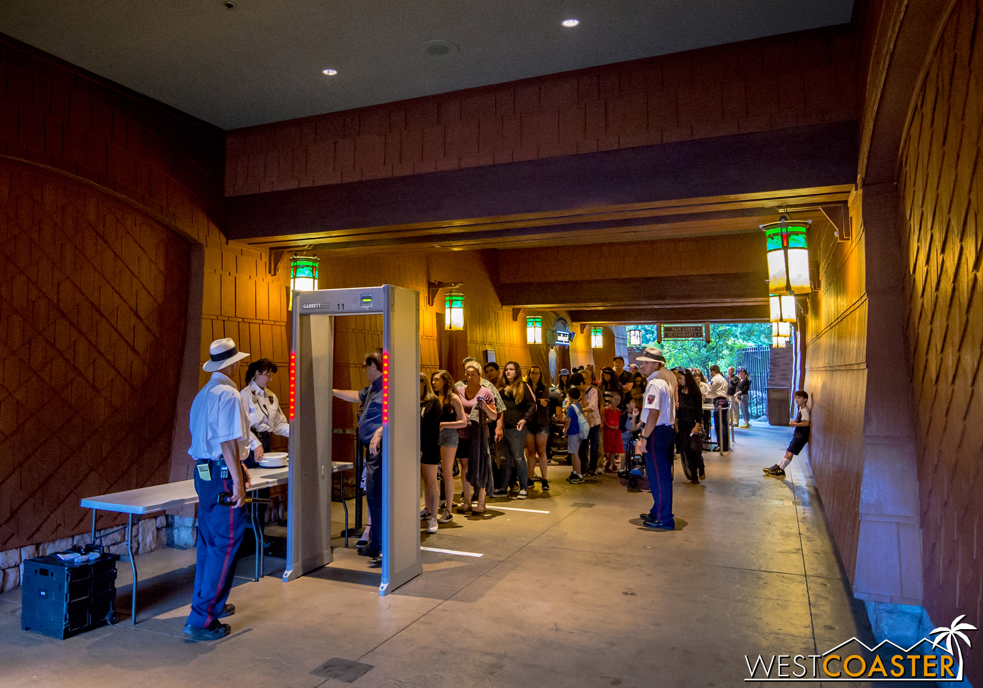  This photo is from the Grand Californian Hotel entrance, but the same circumstances exist at the main entry areas by the Esplanade and the Monorail entry too. 