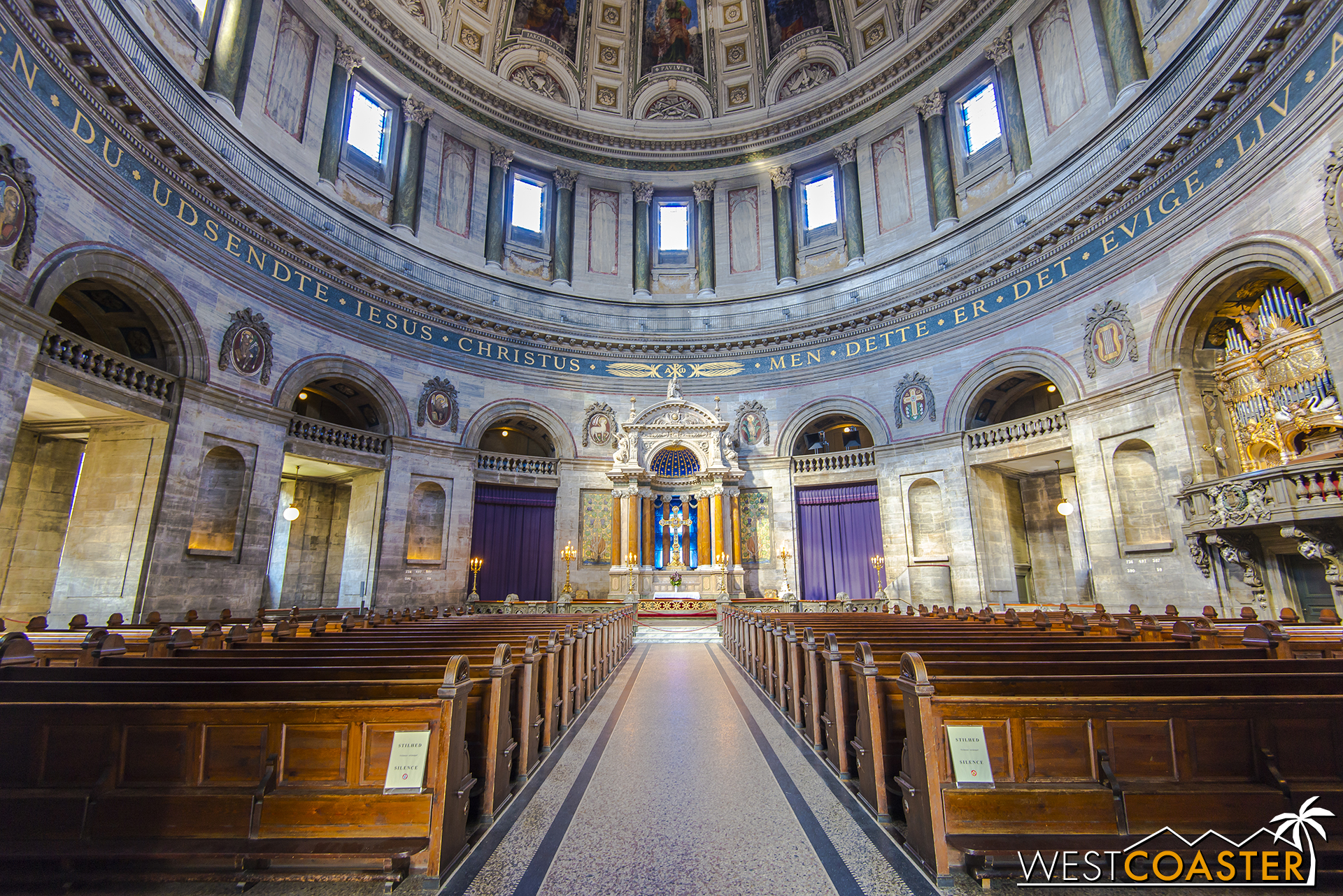 The Greek cross plan Marble Church has a sweepingly massive and soaring central dome that floods the interior with light, presenting a majestic ambiance.