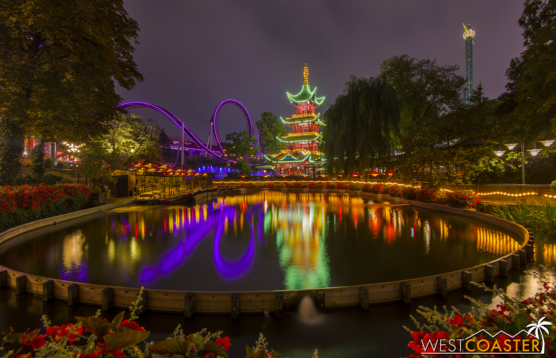 Tivoli Gardens sparkles with magic at night.