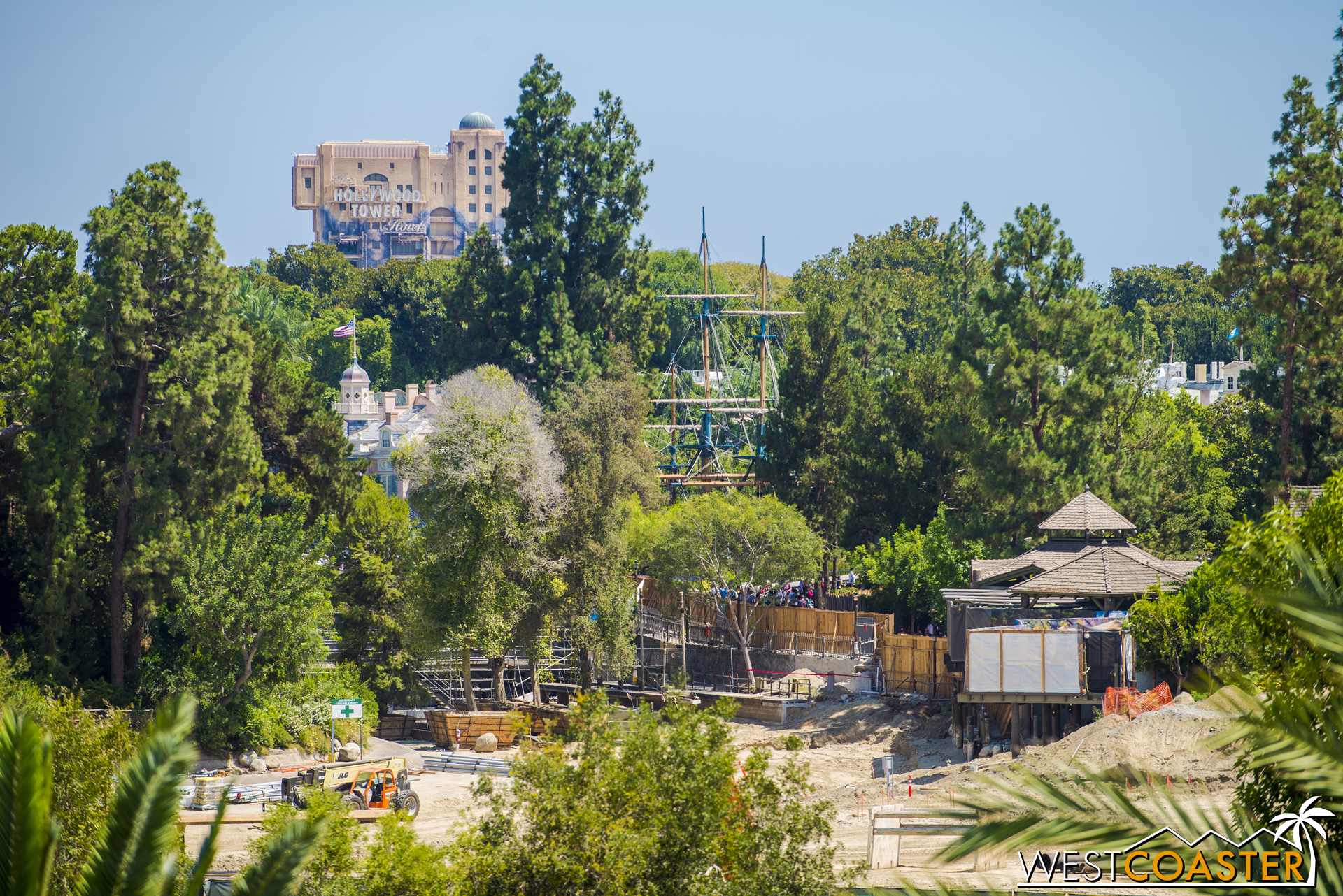 And on the far southwest corner of the site, we see the Hungry Bear, S.S. Columbia, the top of the Pirates of the Caribbean ride, and the Tower of Terr--ific Sacred Vessel That No Longer Is Bad Tower But Must Be Preserved In Its Current State Forever Because It Is Just A Young 12 Year Old Ride But Is Also An Iconic Classic. (Note: I'm not the biggest fan of this change either, but the exaggerated over-reaction of some--not most--people is very amusing.)
