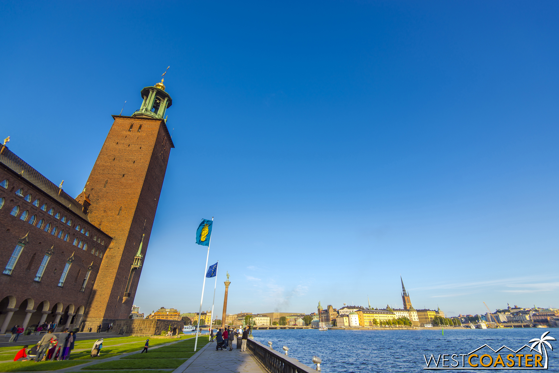 The Stockholm City Hall stands proudly along the water in the Kungsholmen neighborhood, just west of Norrmalm