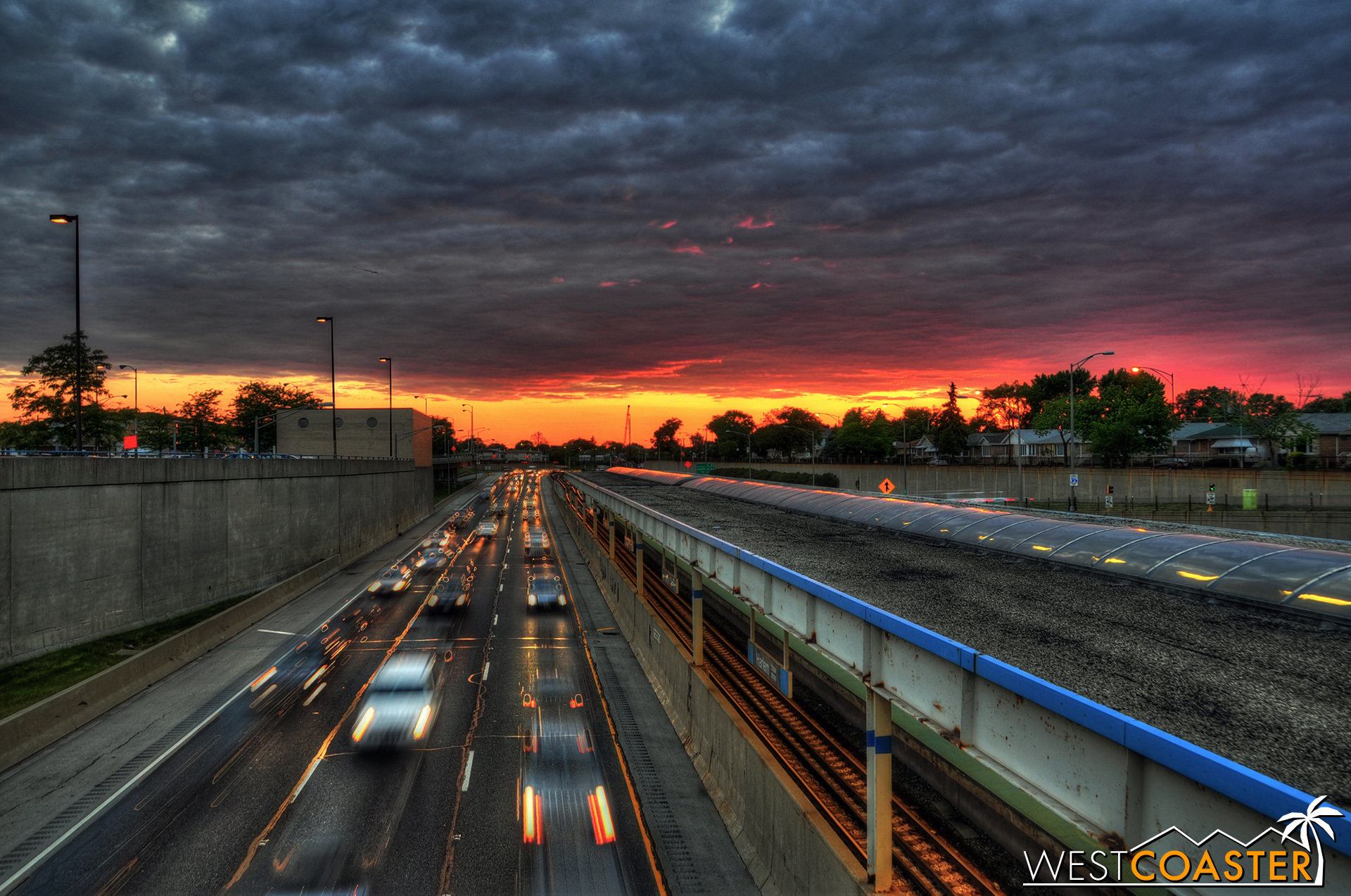 The blue line, running along the I-90 from O'Hare International Airport to Chicago.