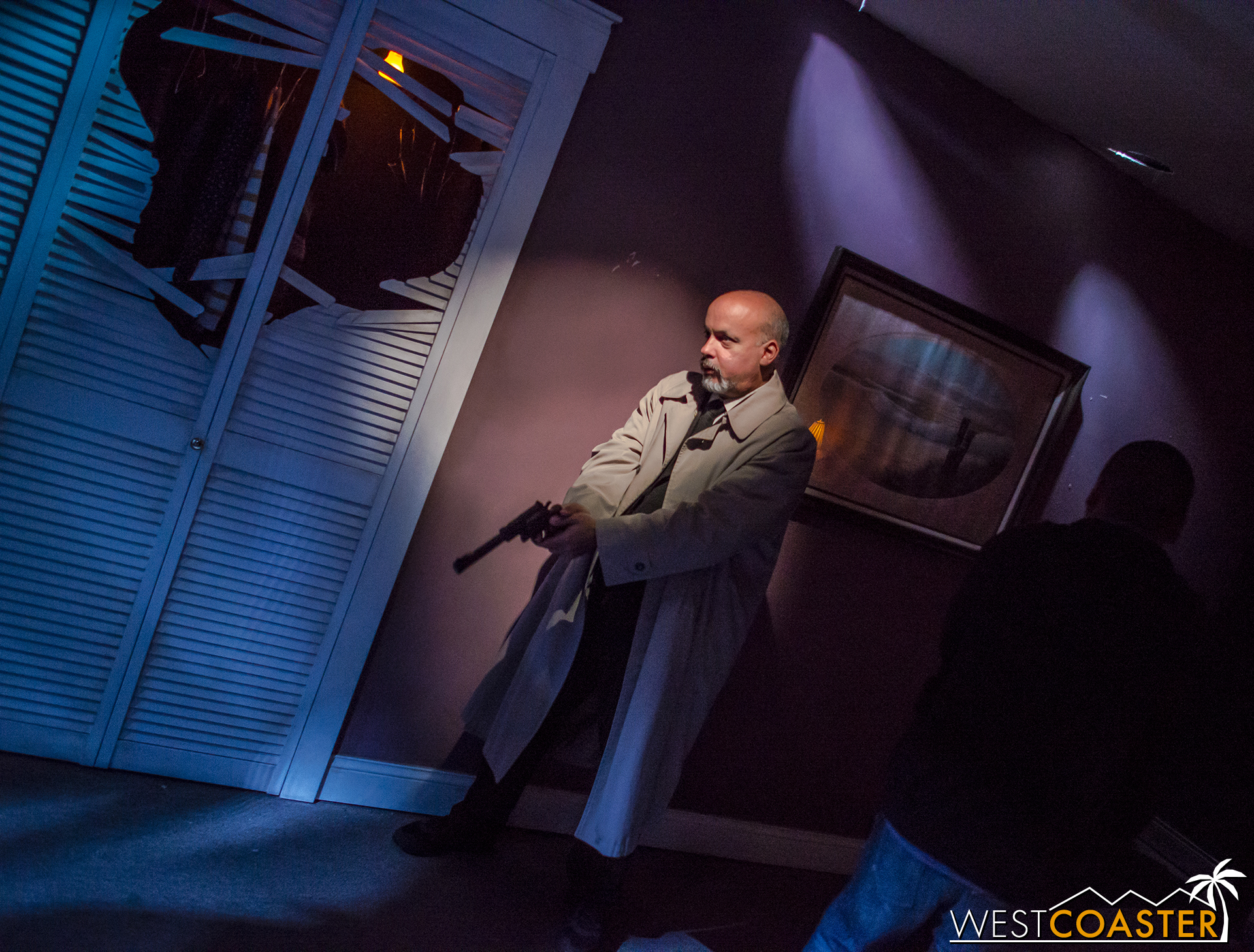  After going through the living room, we come upon Dr. Sam Loomis confronting Michael Myers. 