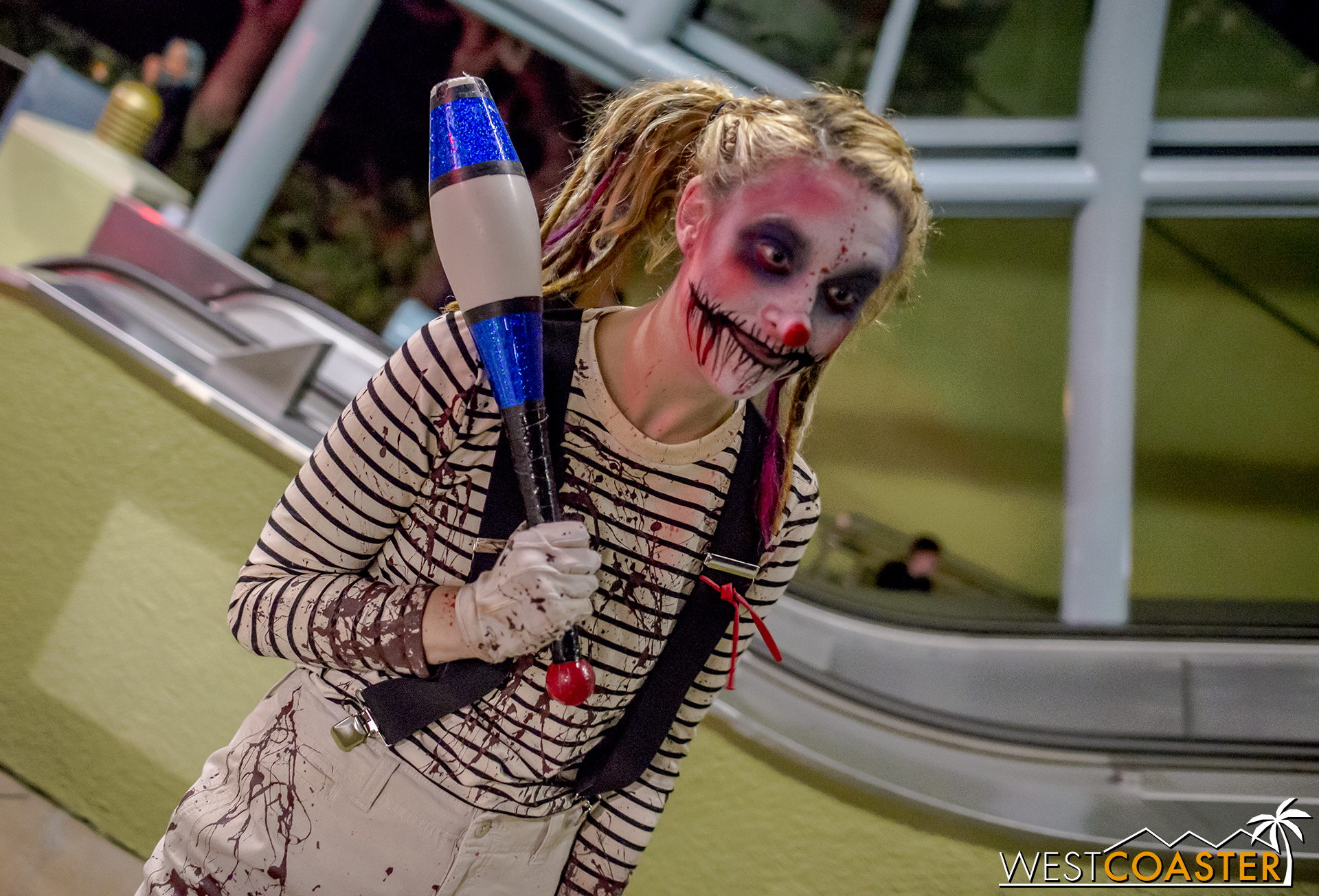  Guests coming down the escalator and getting into the Terror Tram line are greeted by roaming clowns as a taste for what's to come.   