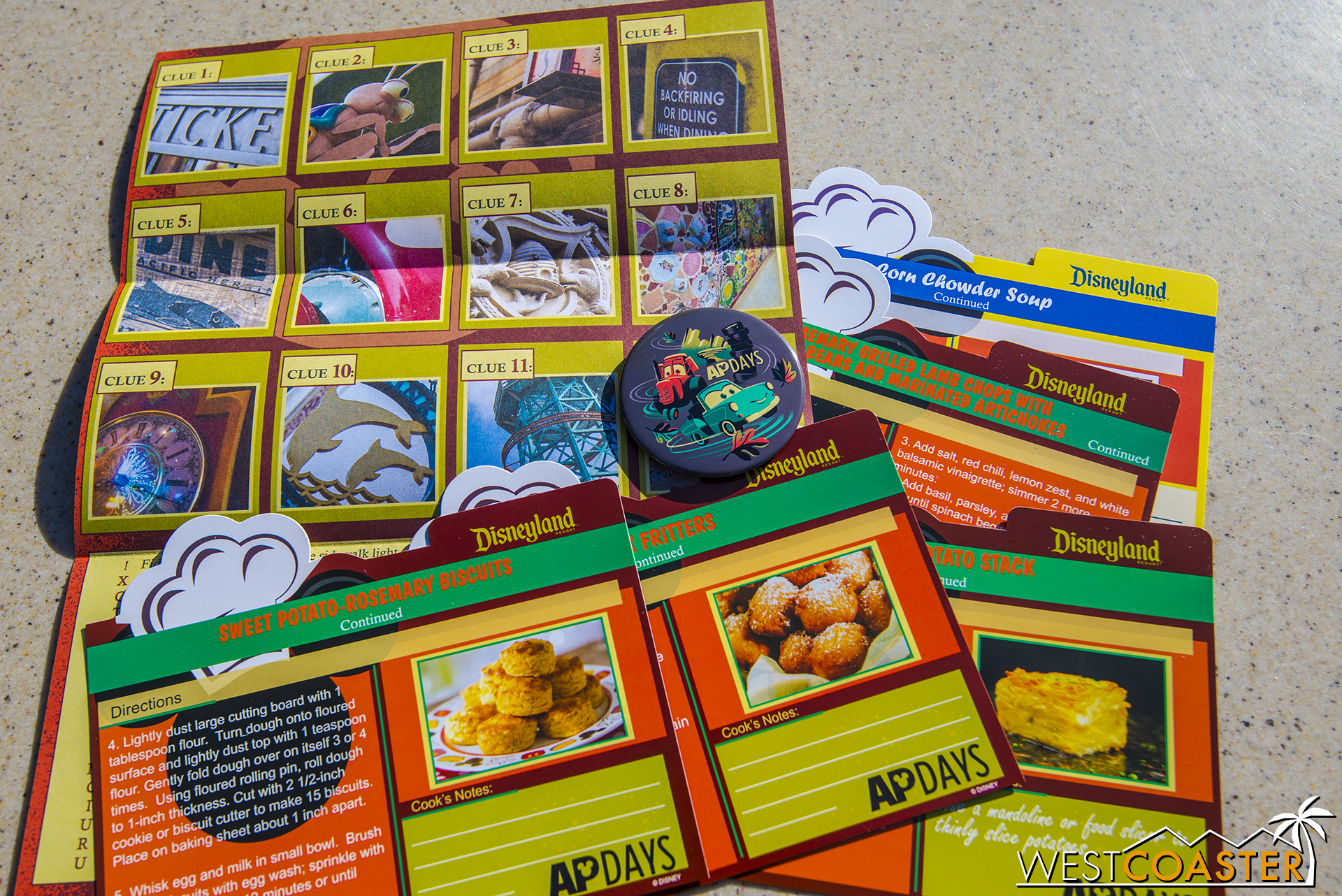  Here's last week's loot from AP Days.&nbsp; A scavenger hut, the week's AP Days pin, and recipe cards. 