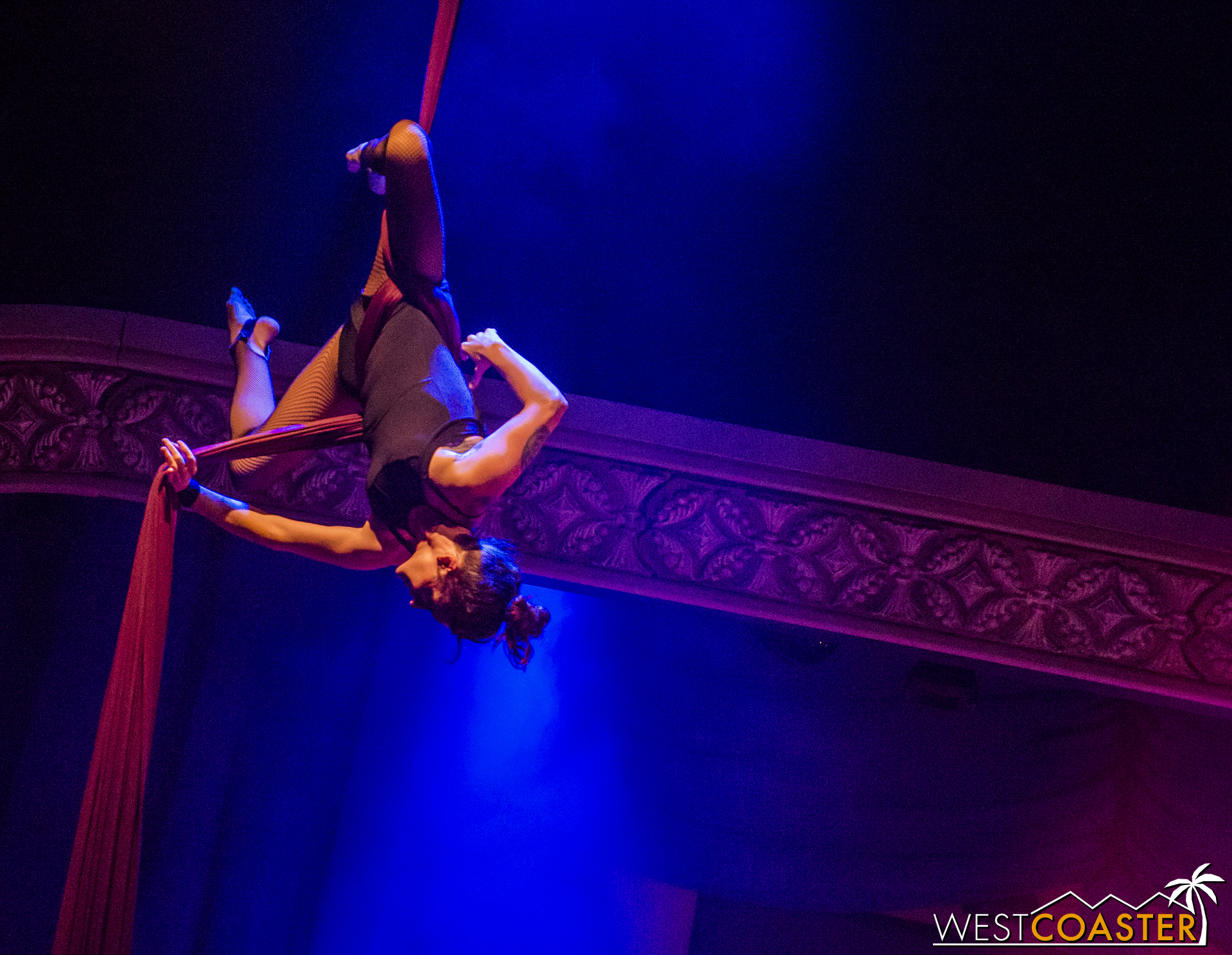  Here, the aerialists are on silks. 