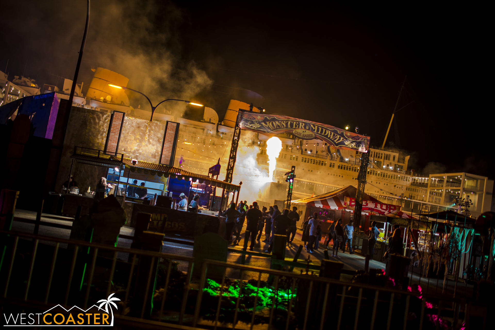  Fire along Monster Midway creates a dramatic sight! 