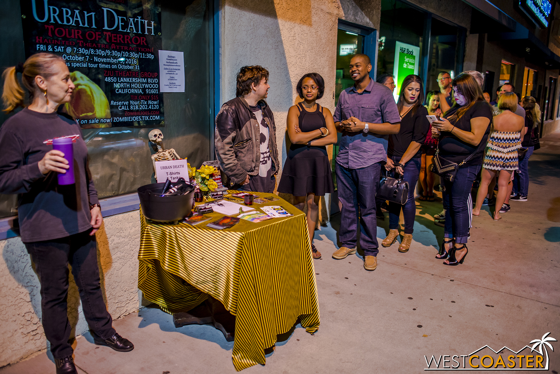 Guests line up before showtime outside Zombie Joe's Underground Theatre.