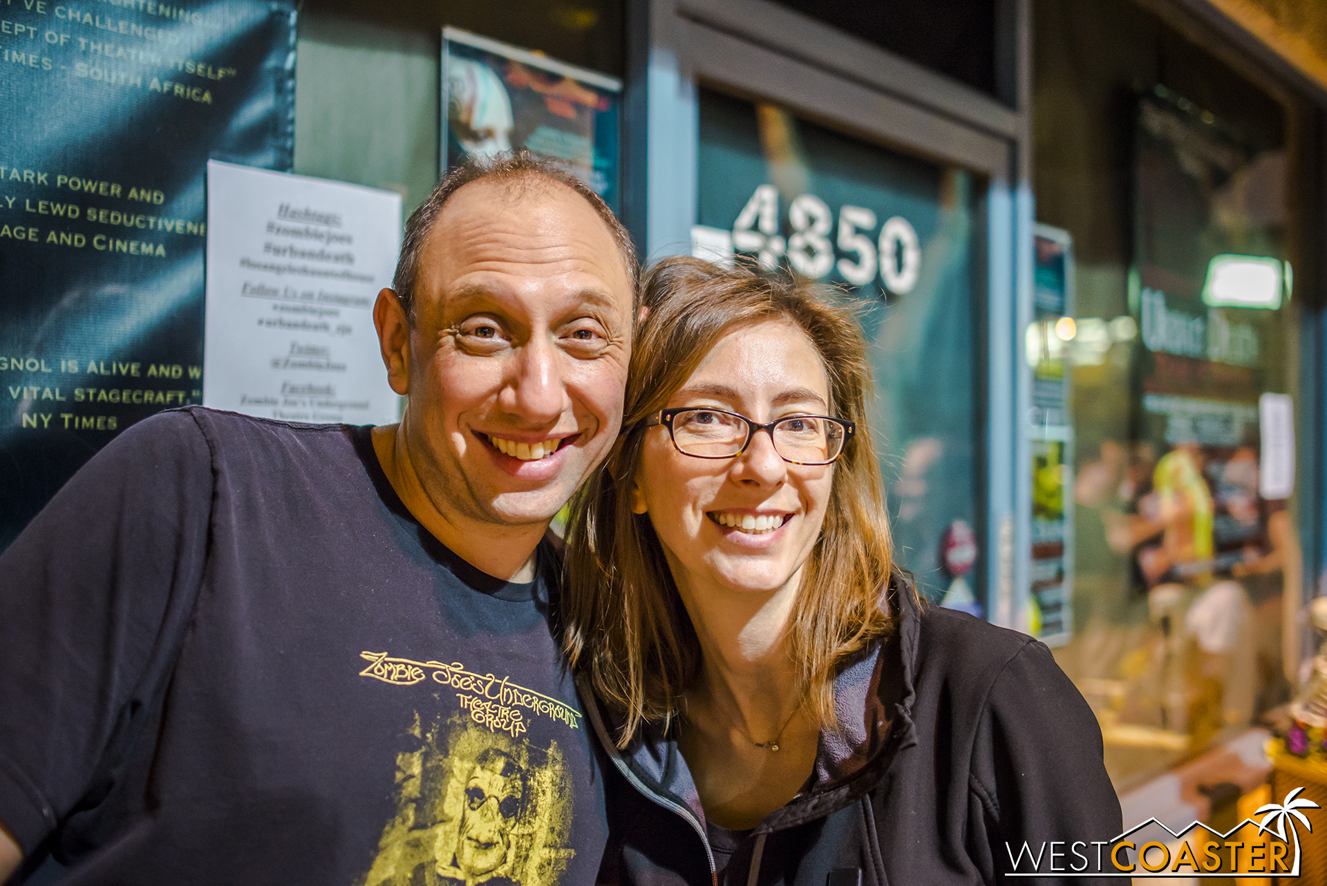 Creators and directors Zombie Joe and Jana Wilmer pose for a photo outside the theater.
