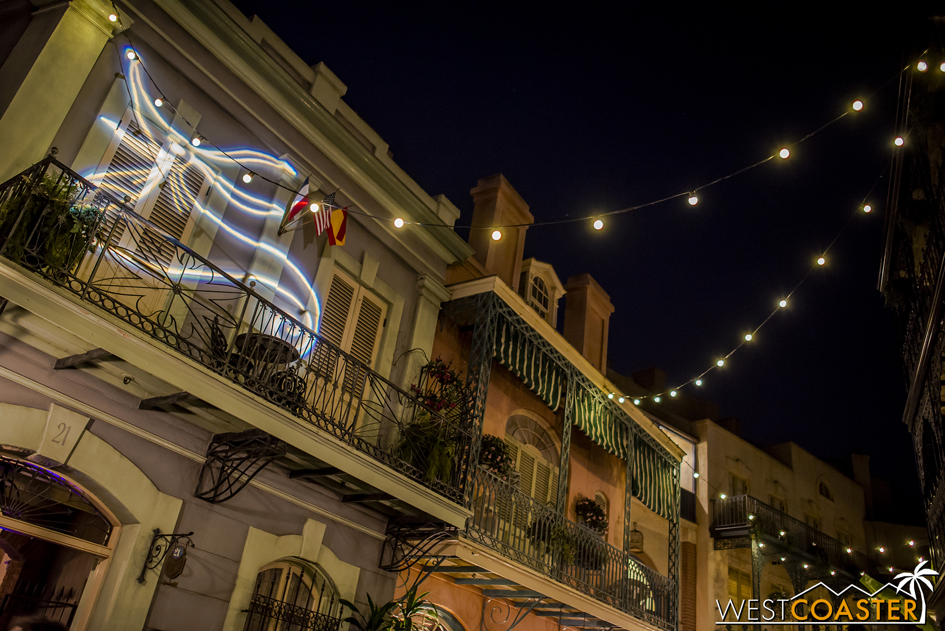  I don't remember seeing this last year (though it could have totally been there), but I loved this projection of Zero against the New Orleans Square facade on Royal Street. 