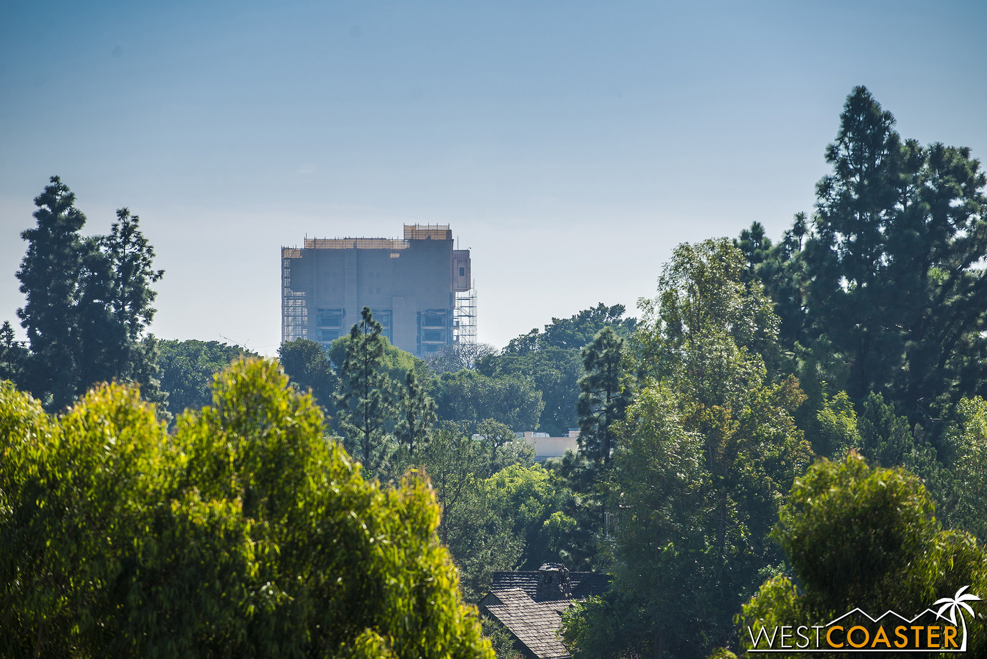  Even from the distant vantagepoint of the Mickey and Friends Parking Structure, changes to the Tower can be seen.   