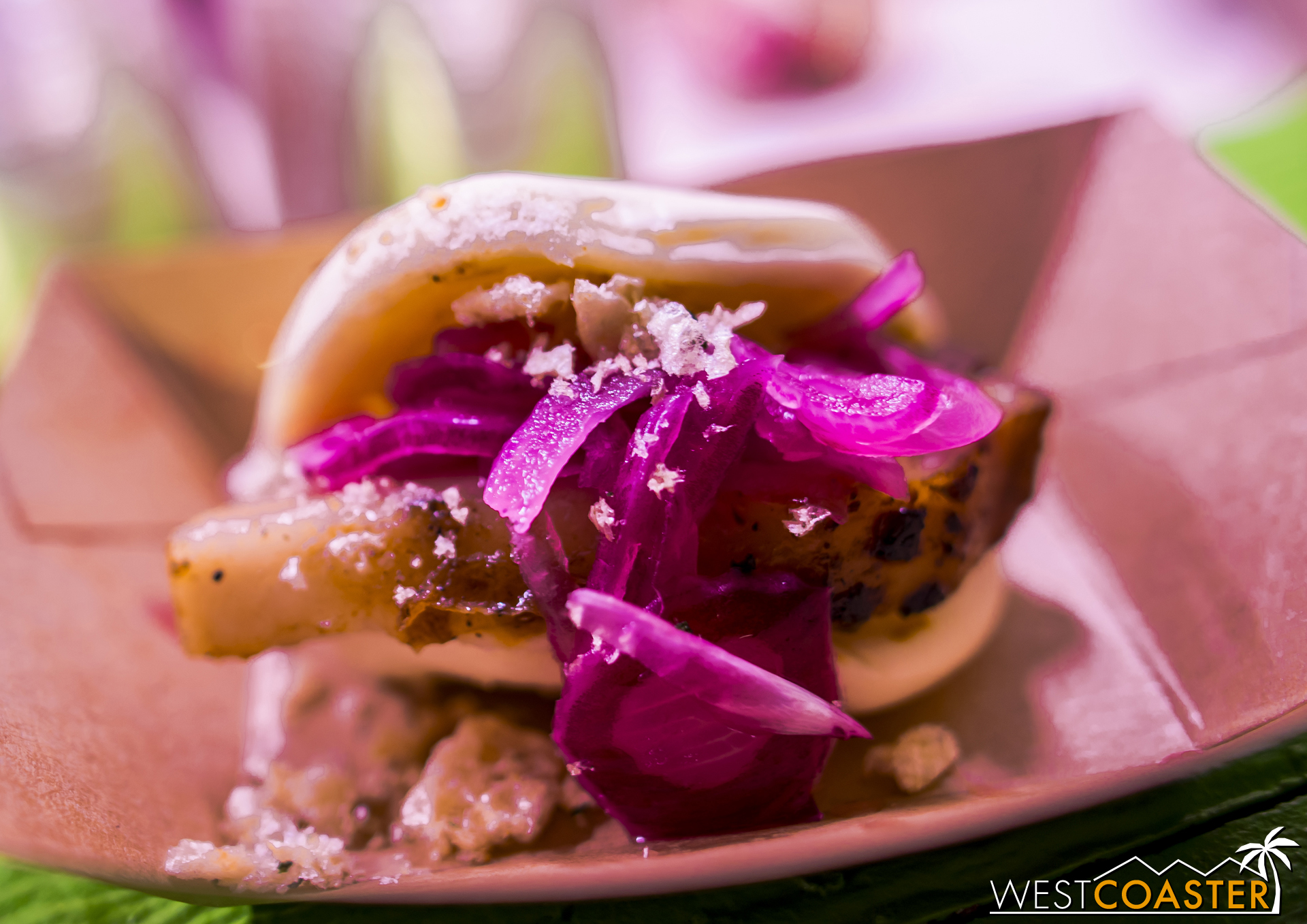  Adobo Pork Bao with Shaved Red Onion &amp; Crispy Garlic Chicaron 