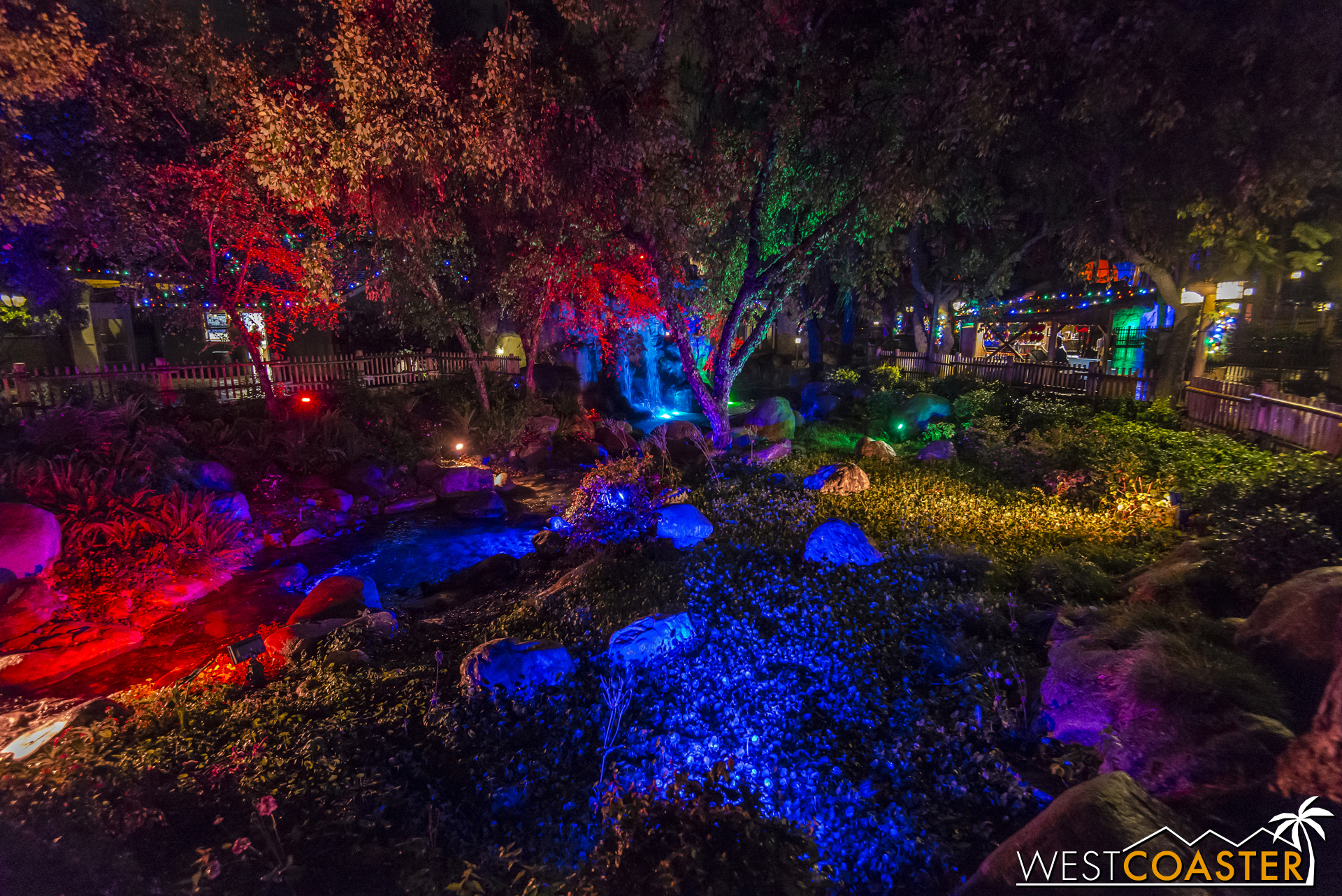 Camp Snoopy has some fantastic multi-colored lighting at night, and it goes along with the festive nature of the holidays.