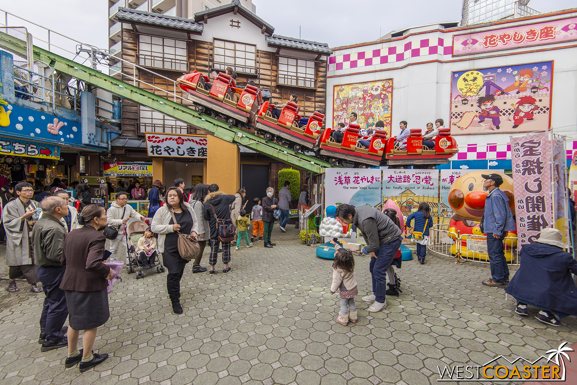 Roller Coaster is a prime attraction at Hanayashiki.