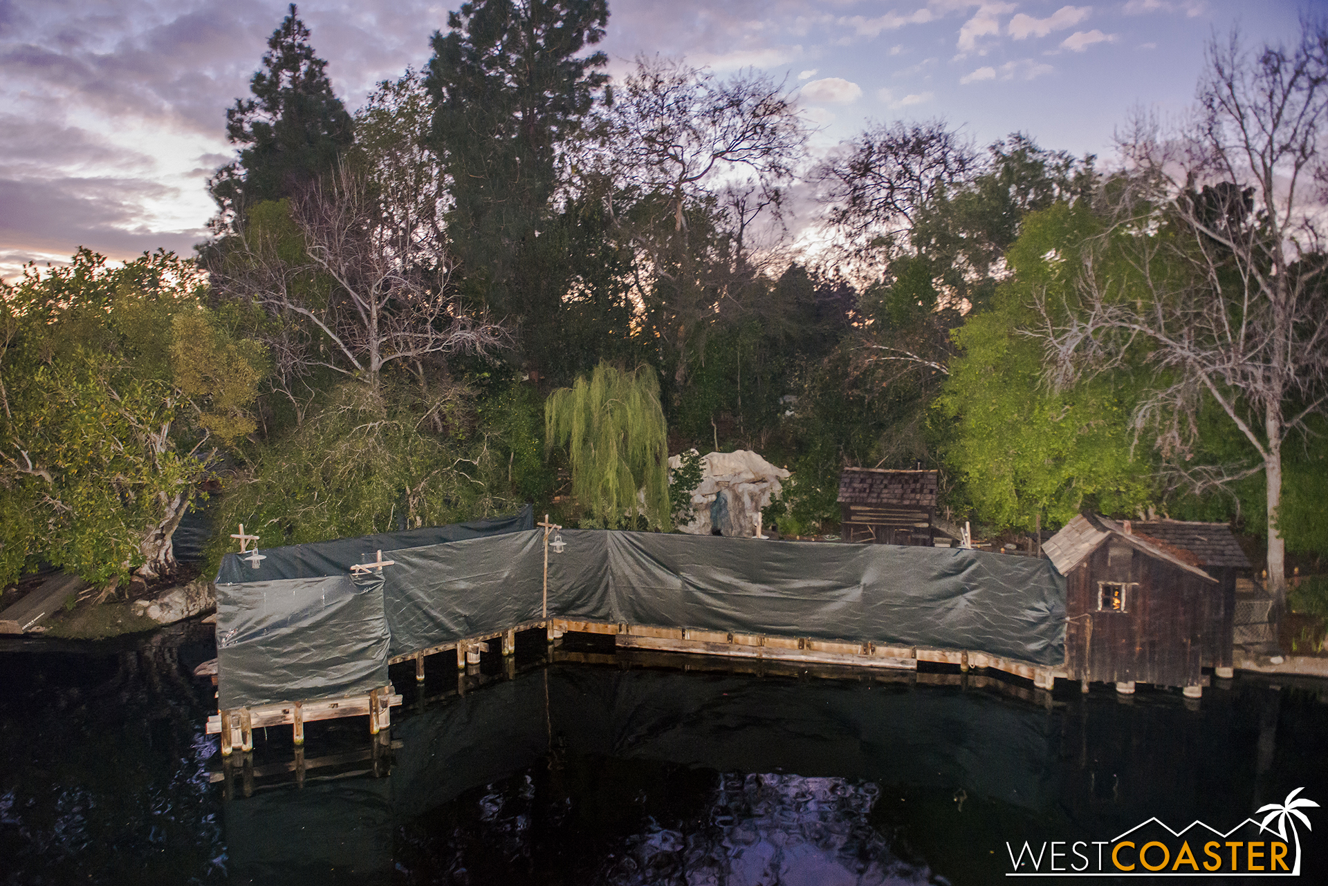 Tarps on the right side conceal the launch point for a new Black Cauldron water float.