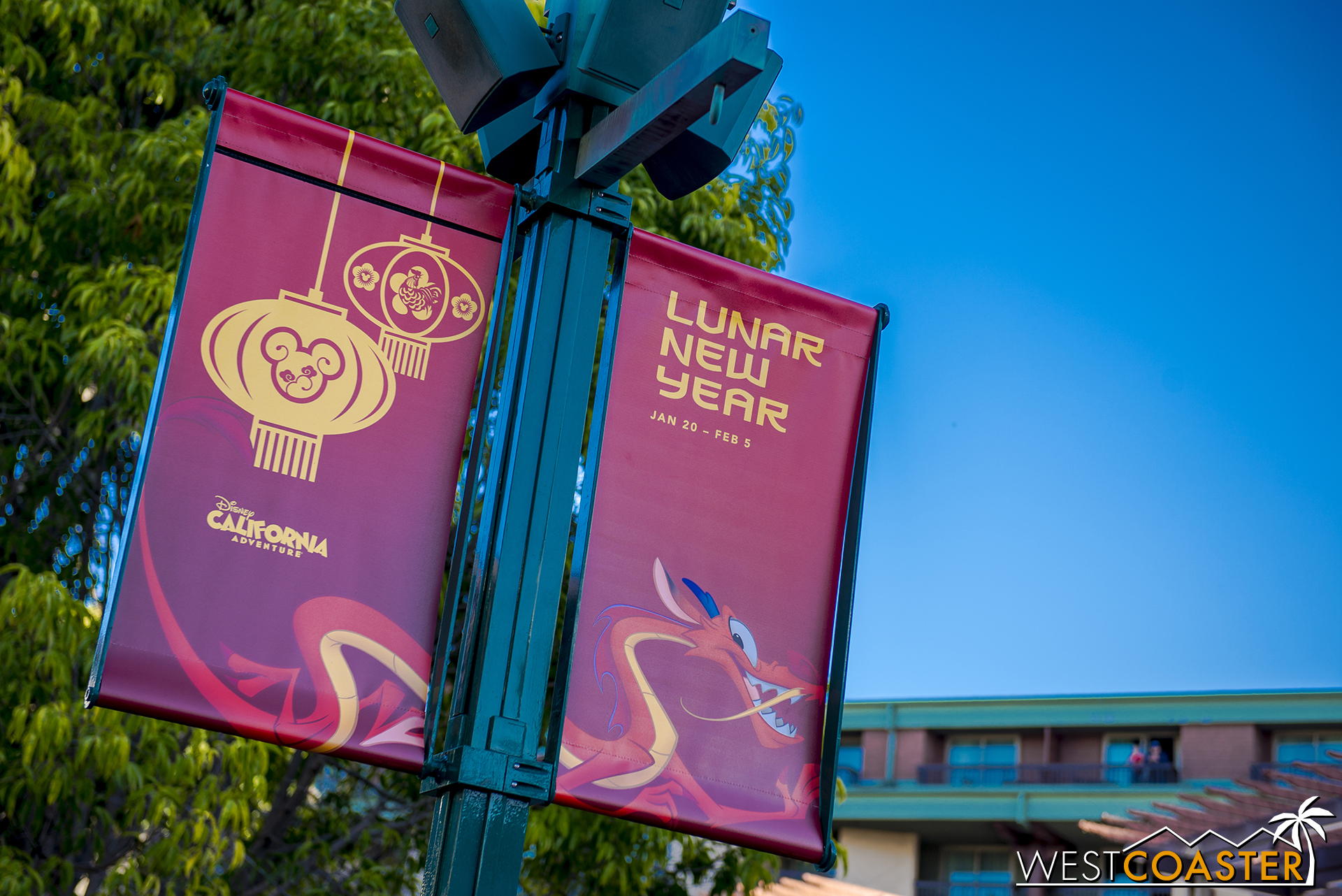  Banners are up for the Lunar New Year celebration at Disney California Adventure, running Friday, January 20 - (Super Bowl) Sunday, February 5. 