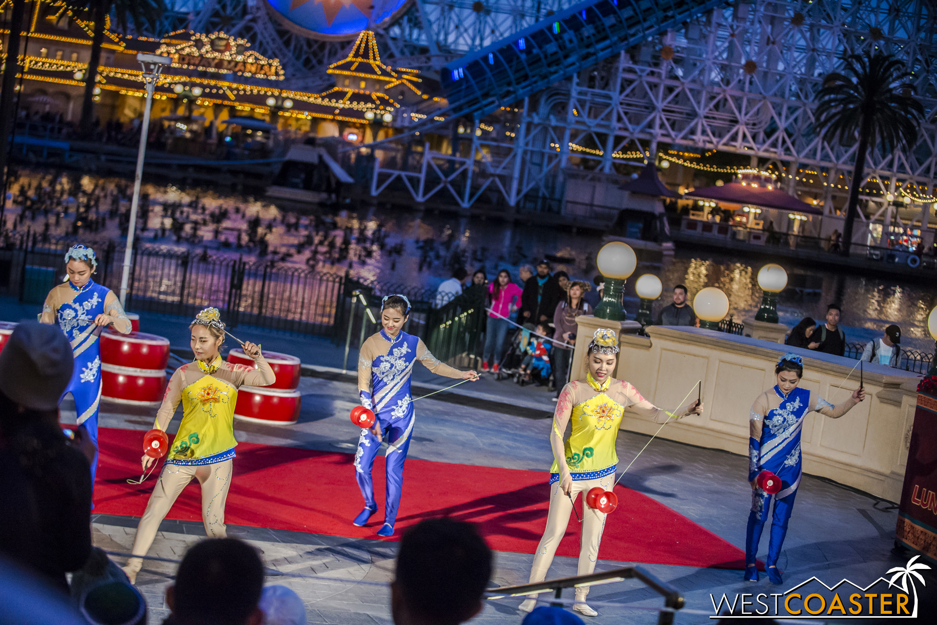 The Acrobats of China performing with diabolos at the Paradise Park stage.