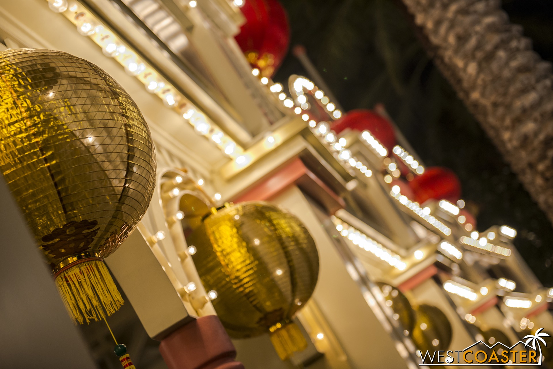  Lanterns hang along the Boardwalk Restaurants dining area. 