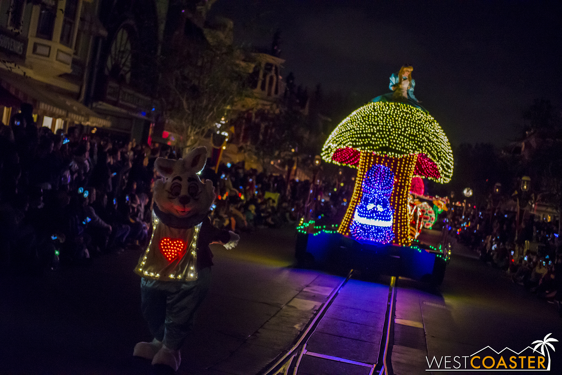 Then comes the Alice in Wonderland segment in earnest, heralded by the White Rabbit.