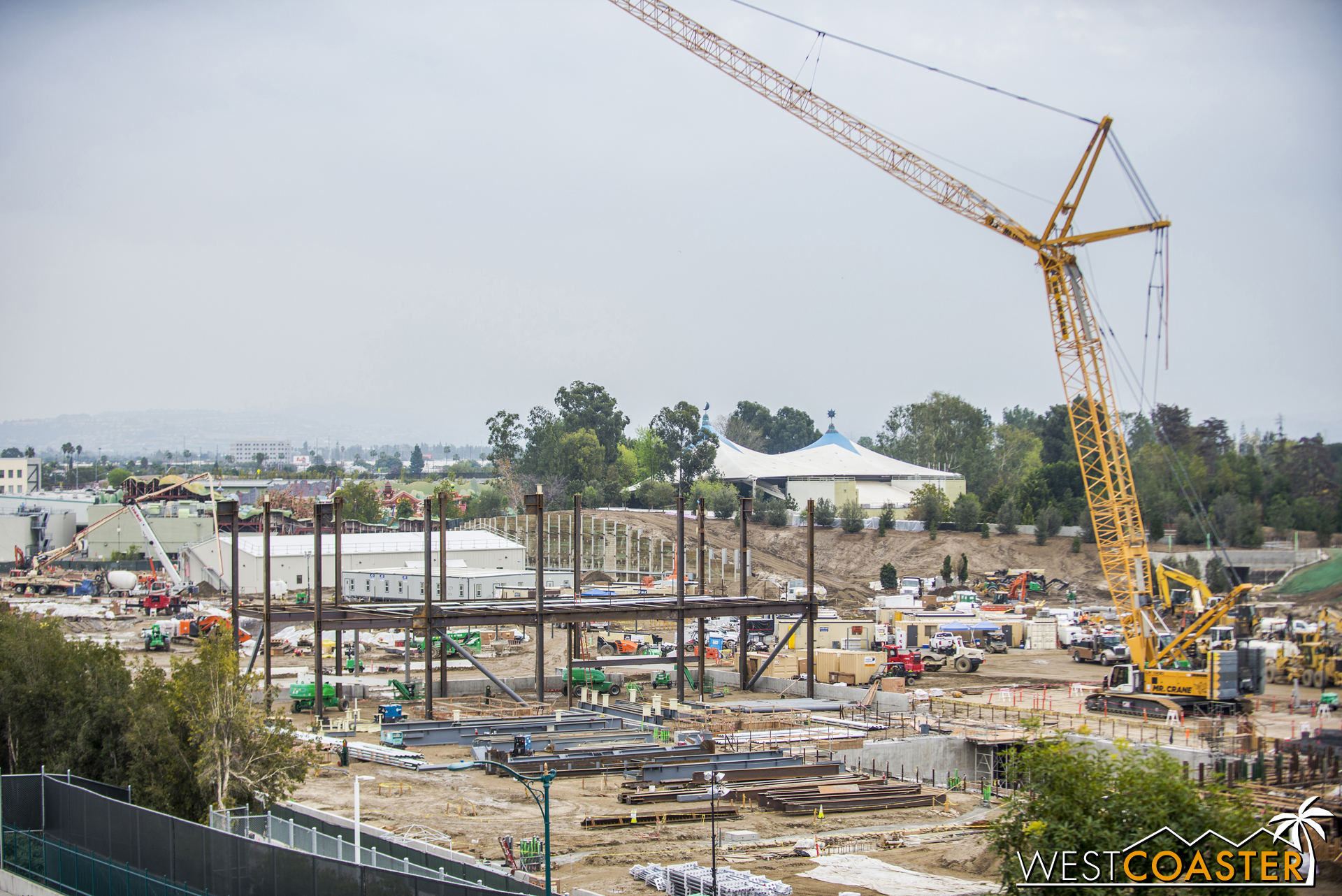 A closer look shows some braced frames and steel columns and beams.