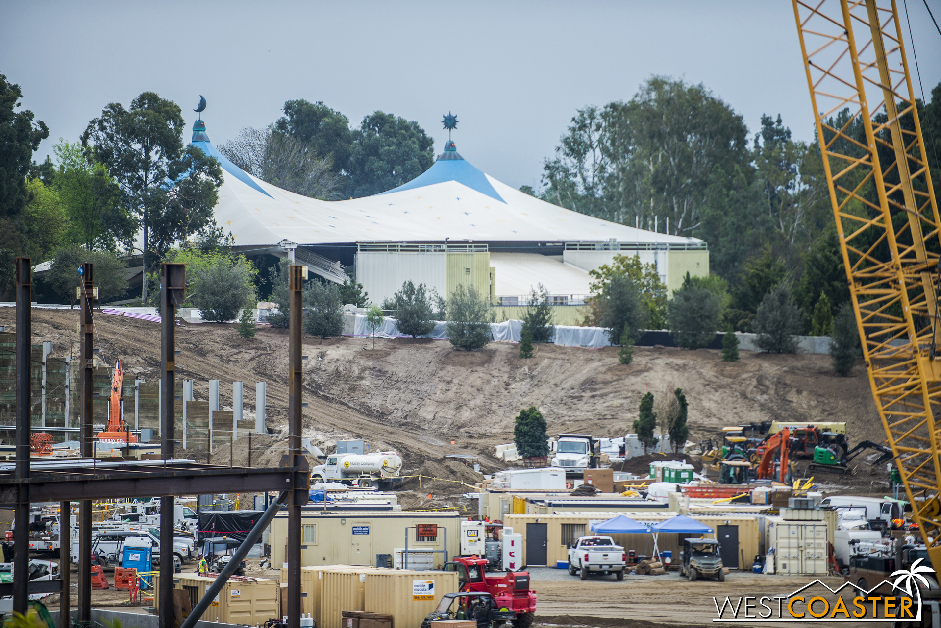 As we move across the built up berm, we see some trees planted on the hill.