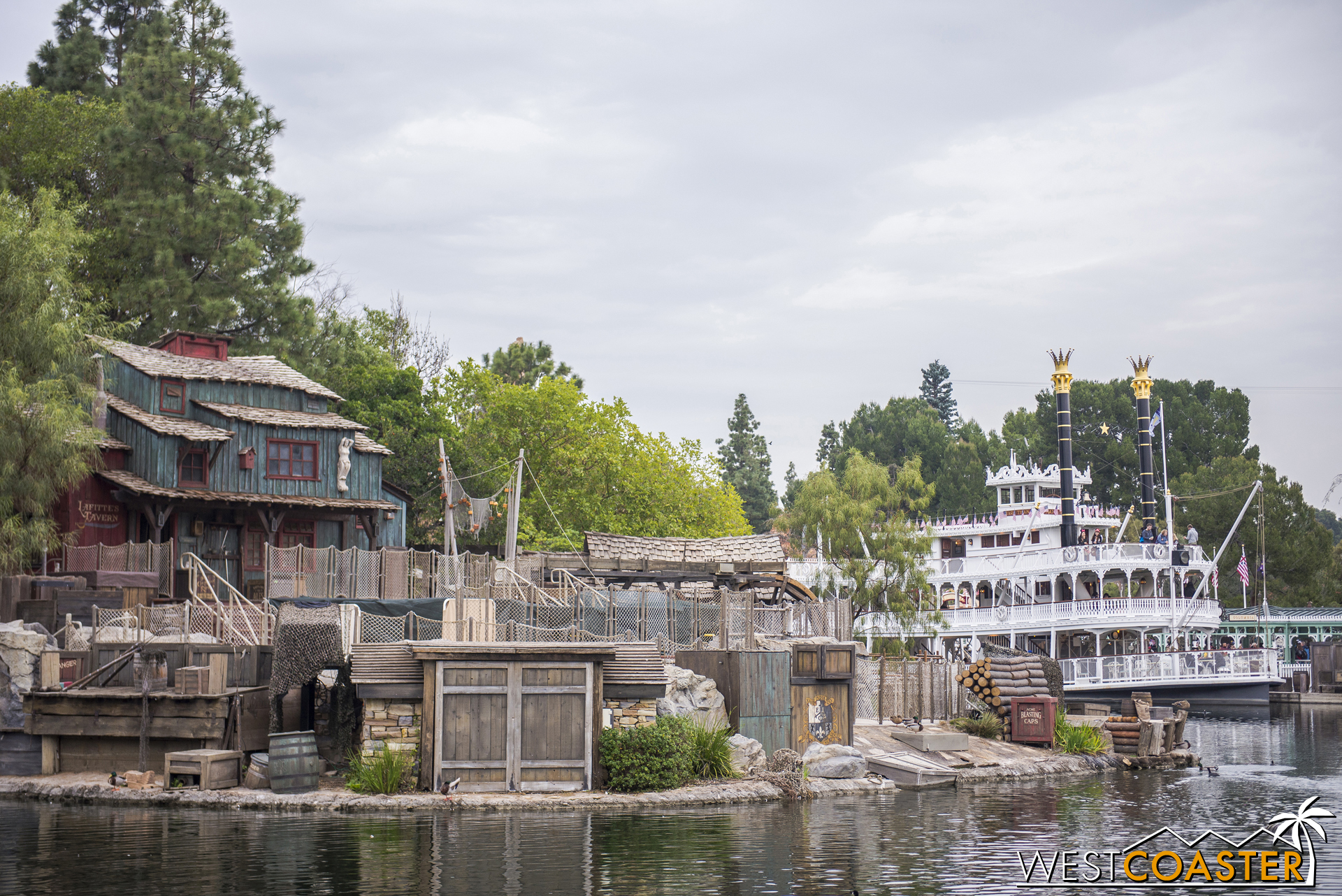A view back to the Mark Twain, which remains docked.