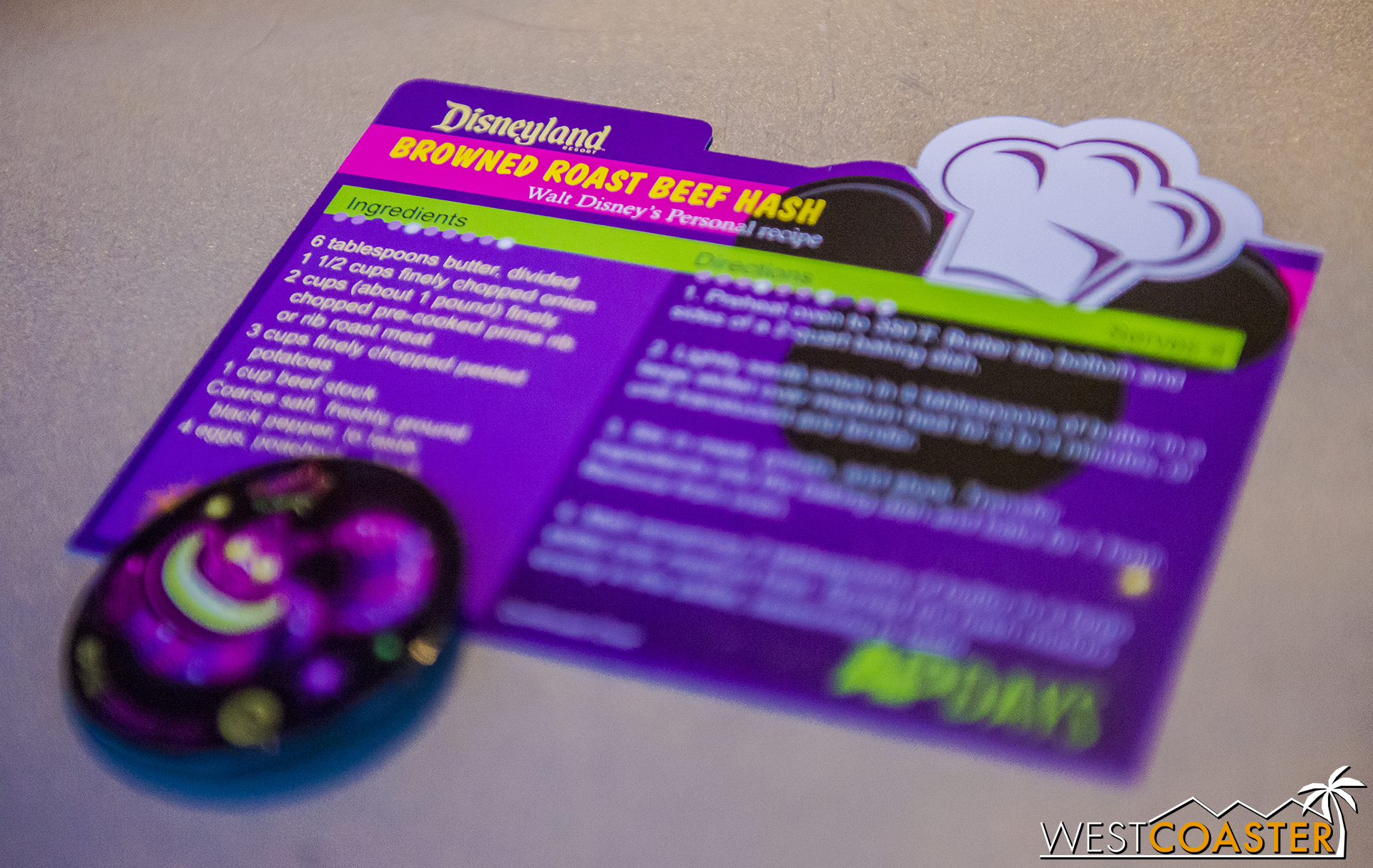 The recipe card for this week... available from Redd Rocket's Pizza Port, Jolly Holiday Bakery Cafe, Refreshment Corner, and Gibson Girl Ice Cream Parlor.
