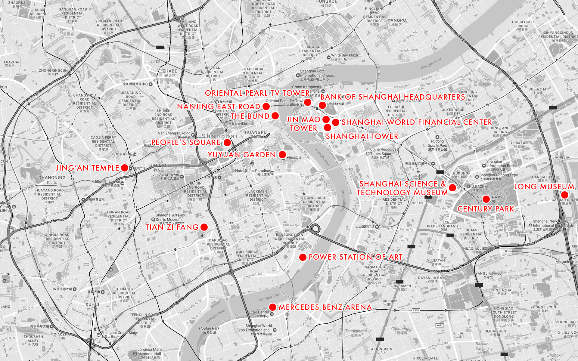 A map of various attractions within the city. Full disclosure: this is taken from my own chosen points of interest when I was planning my vacation last year. Some of these are popular tourist spots for anyone, and others are things that piqued my own interest.