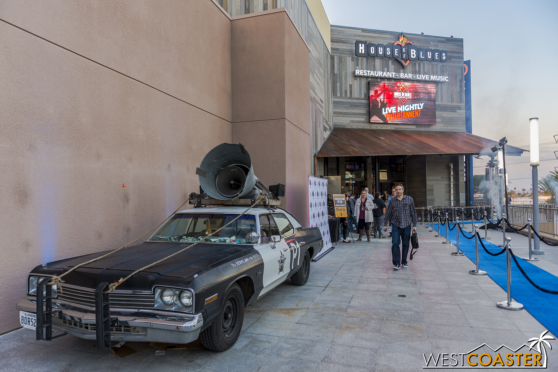 The Blues Brother police car was parked outside the House of Blues entrance on opening night.