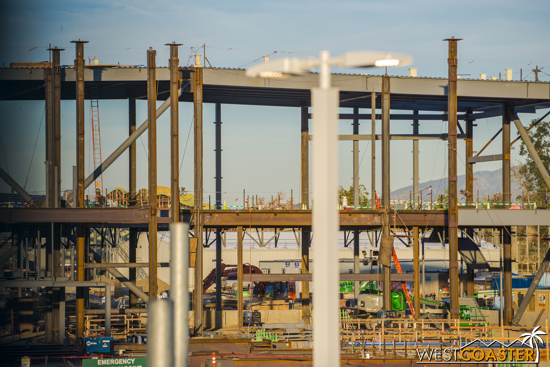 It's tough to tell in this perspective, but remember that just a couple of weeks ago, the building was just up to the braced frame on the left. Since then, the columns in front of it have been installed. (Disregard the light pole and galvanized steel poles out of focus in the foreground.)