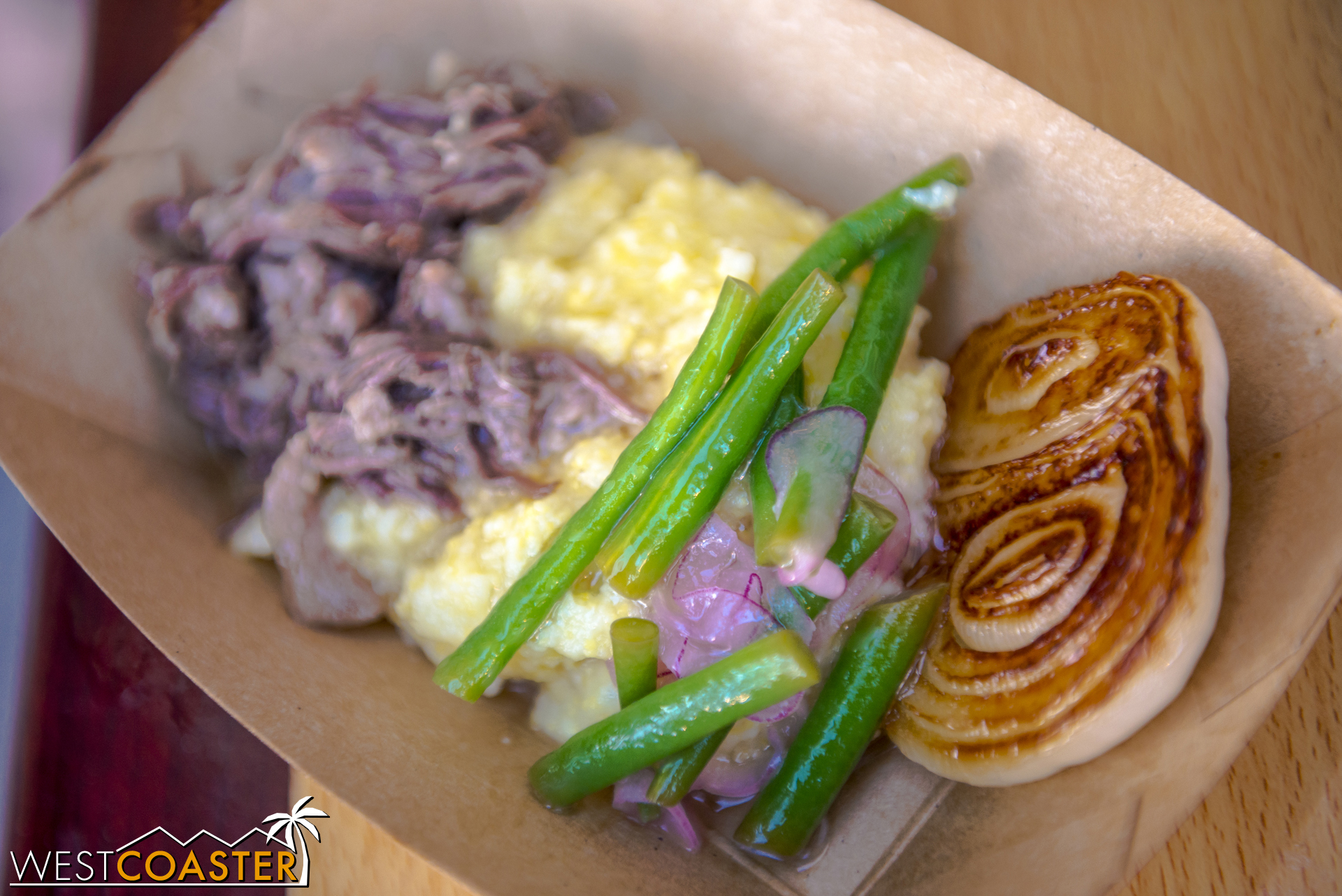  From The Onion Lair:  Braised Wagyu Beef on Creamy Polenta  with Haricot Vert-Red Onion Salad and Roasted Cipollini Onion featuring Melissa's® Produce ($7.75) 