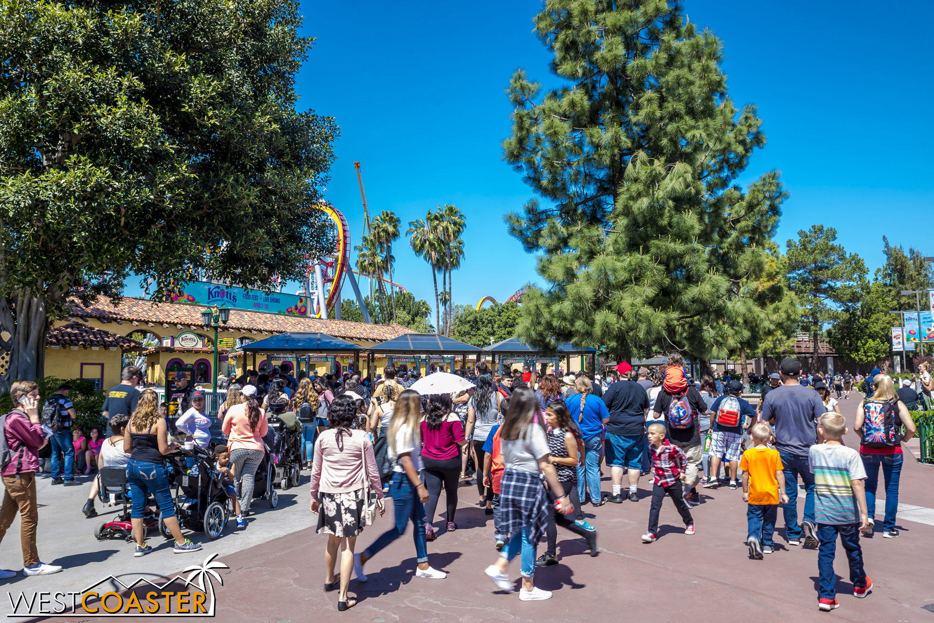  There are three banks of metal detectors on each side of the entrance plaza, each with two metal detectors, for a total of twelve detectors--each with its own bag station (I'm looking at you, Disney)--to screen guests.&nbsp; And they're under perman