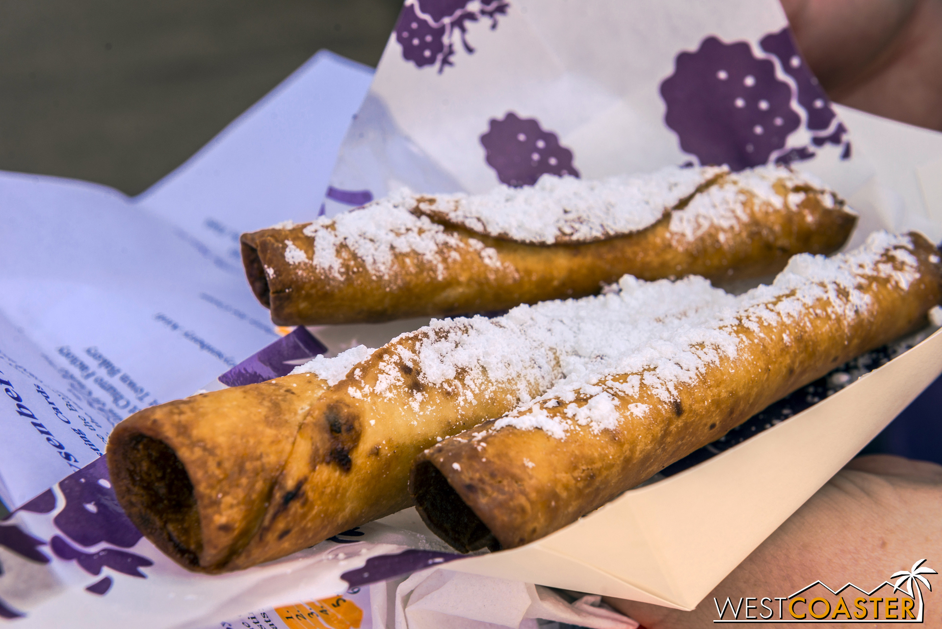  Boysenberry Flautas are not part of the tasting card.&nbsp; Instead, they can be found at Ghost Town Grub, along with the Fun Bun and Fun Stick.&nbsp; Think of these as fruit filling taquitos. 