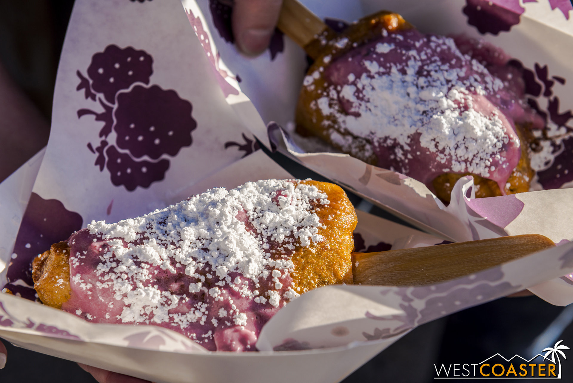  The Fun Stick--a deep fried cheesecake on a stick with boysenberry jam and powdered sugar--is instant, delicious diabetes. 