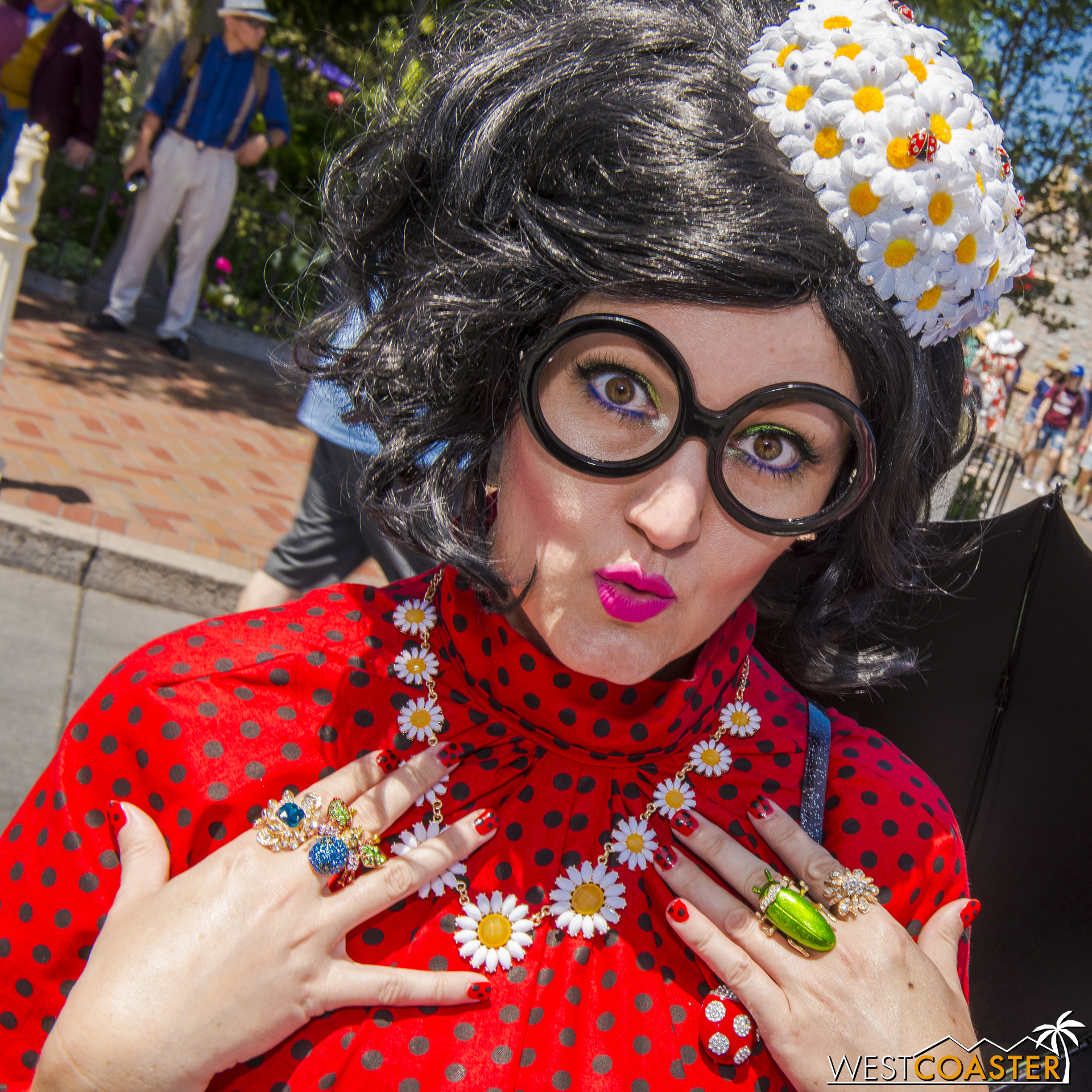  She was Disneybounding as Francis the Ladybug from  A Bug's Life .&nbsp; Her friend in the previous photo was Heimlich. 