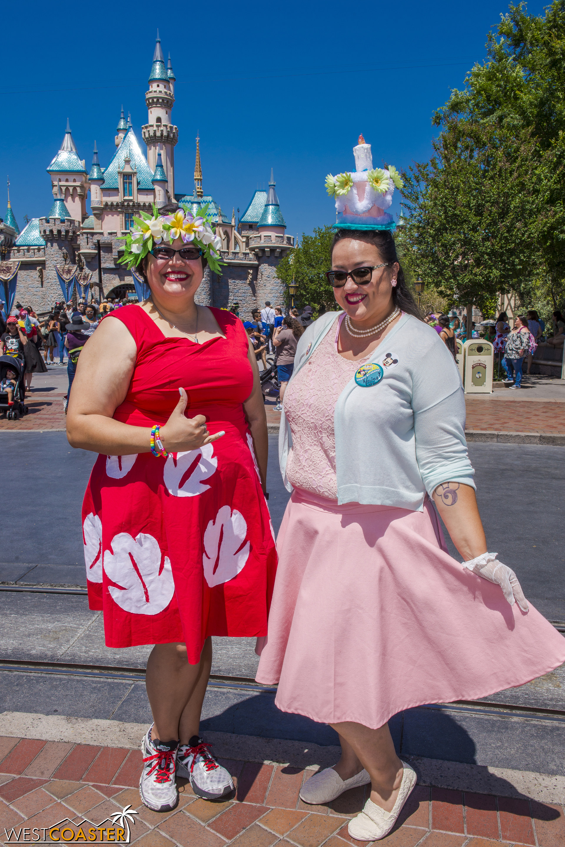  Others, like my friends, Jill and Melissa (as Lilo from  Lilo and Stitch  and an Unbirthday Cake from  Alice in Wonderland ), opt for a more casual route, leaving the intricacies to the headpieces. 