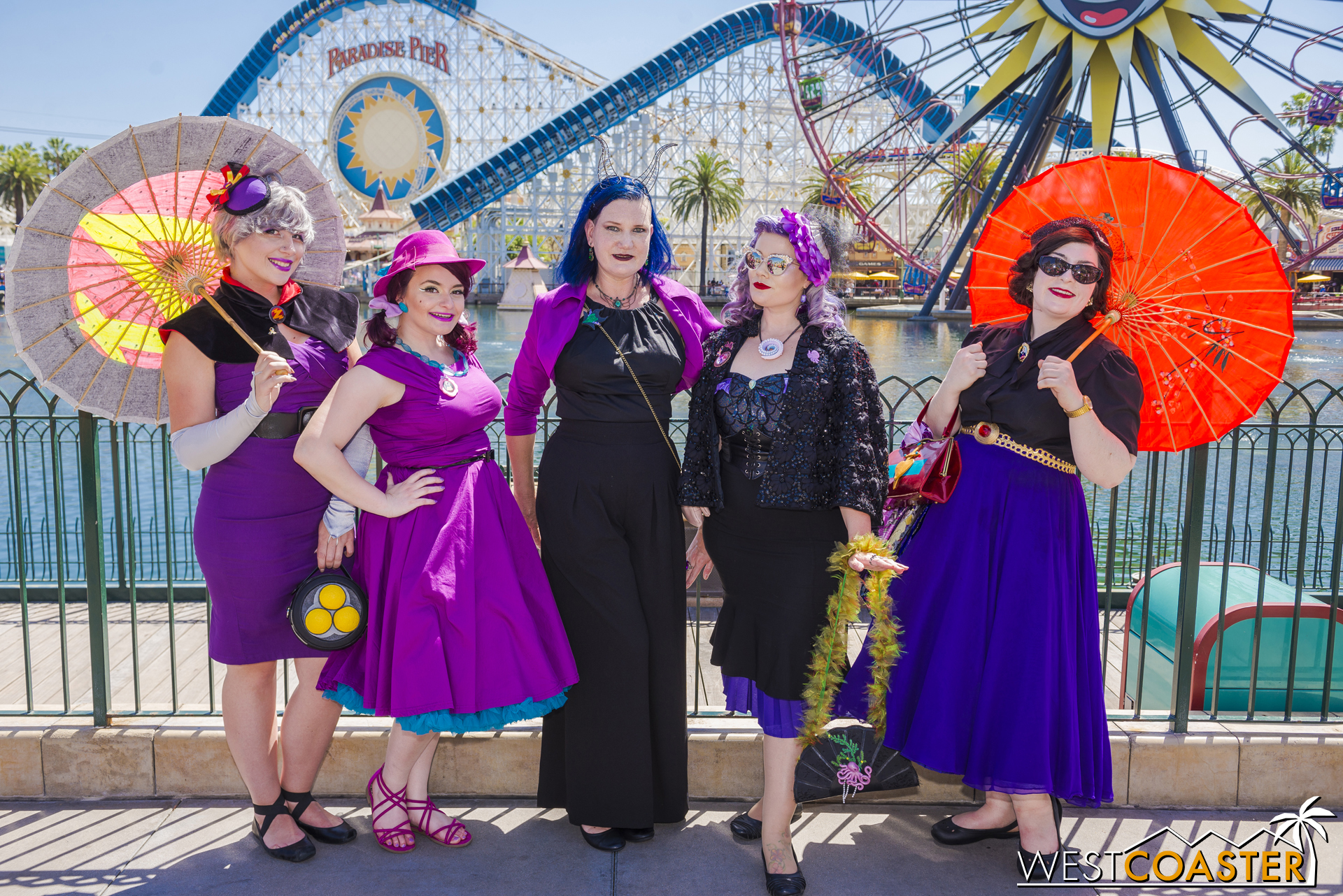  The Purple Villain Squad was pretty fantastic and a group I ran into several times on Sunday.&nbsp; Left to right: Emperor Zurg from  Toy Story , Governor Ratcliff from  Pocahontas , Hades from  Hercules , Ursula from  The Little Mermaid , and the E