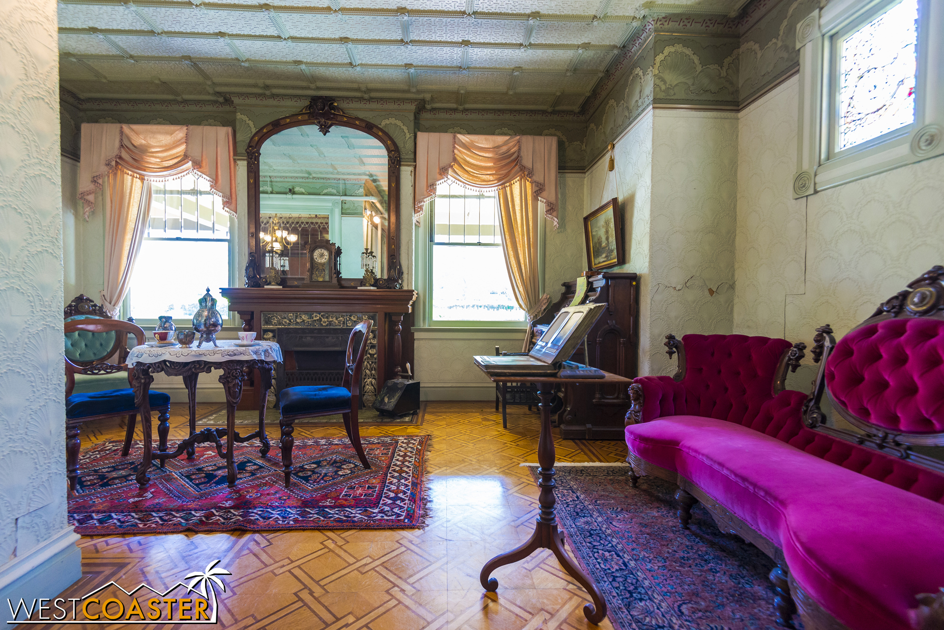 One of the living rooms in the house, dressed as it would have appeared in Sarah Winchester's lifetime.